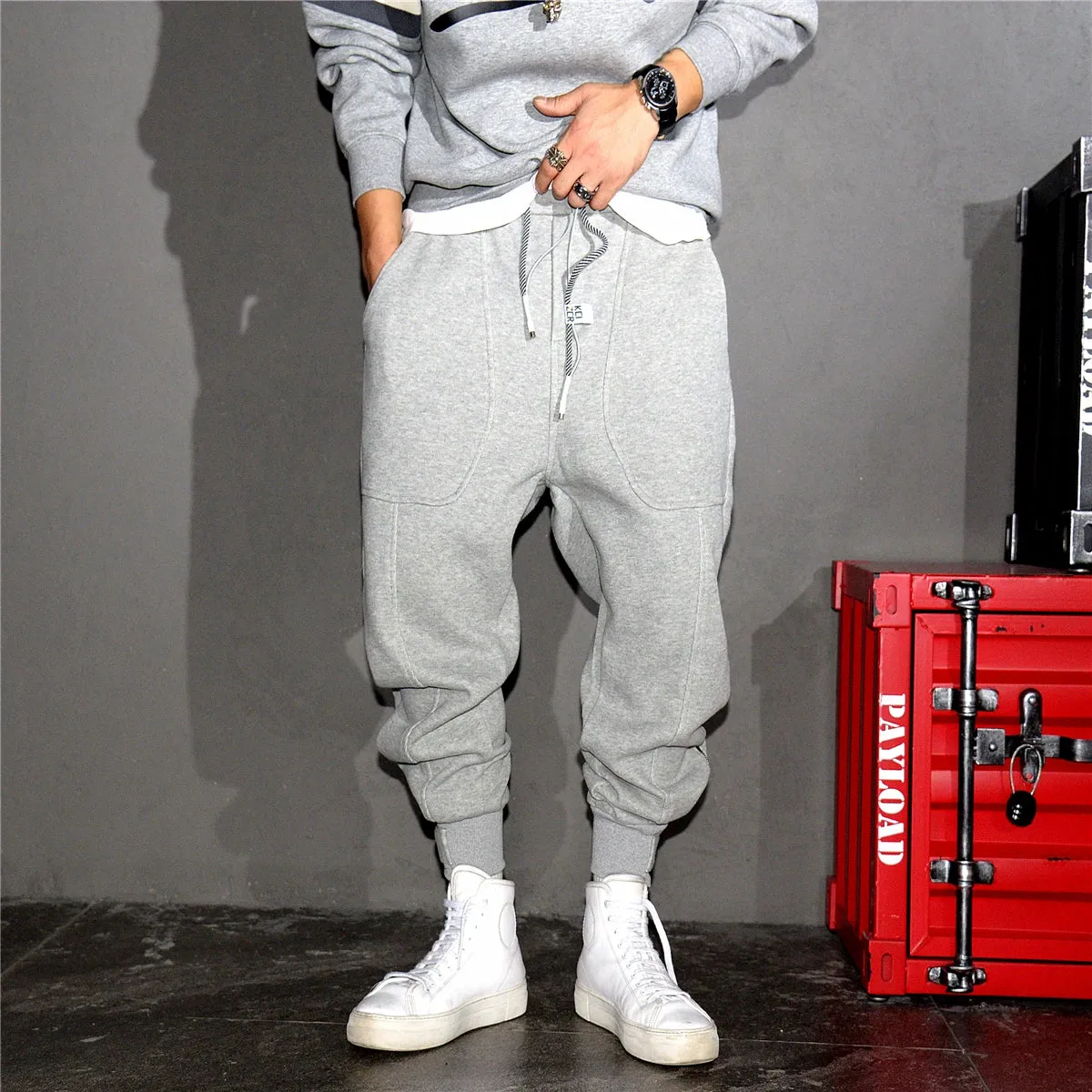 Korean Streetwear Sweatpants Black Sports Harem Joggers Men