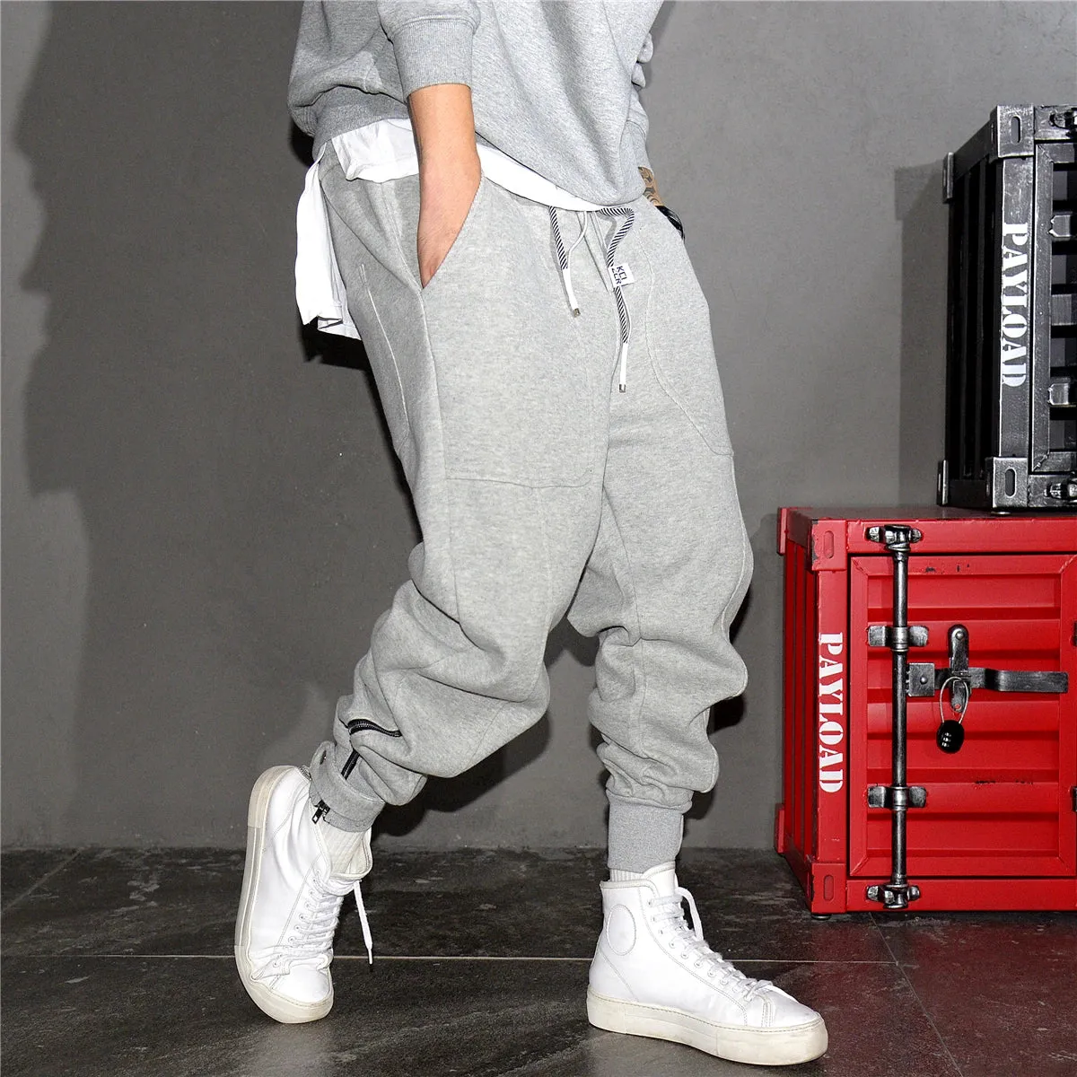 Korean Streetwear Sweatpants Black Sports Harem Joggers Men