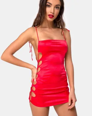 Laticia Mini Dress in Satin Red