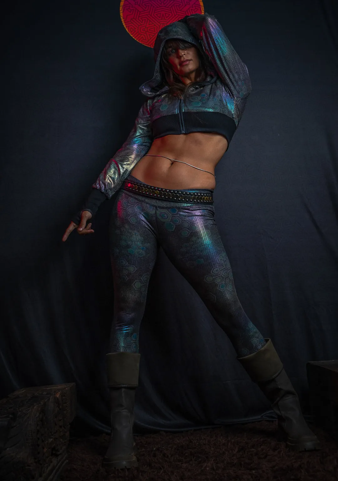 Leggings Woman Capri / Holographic Rainbow Dots Flatrib - MYCELIUM