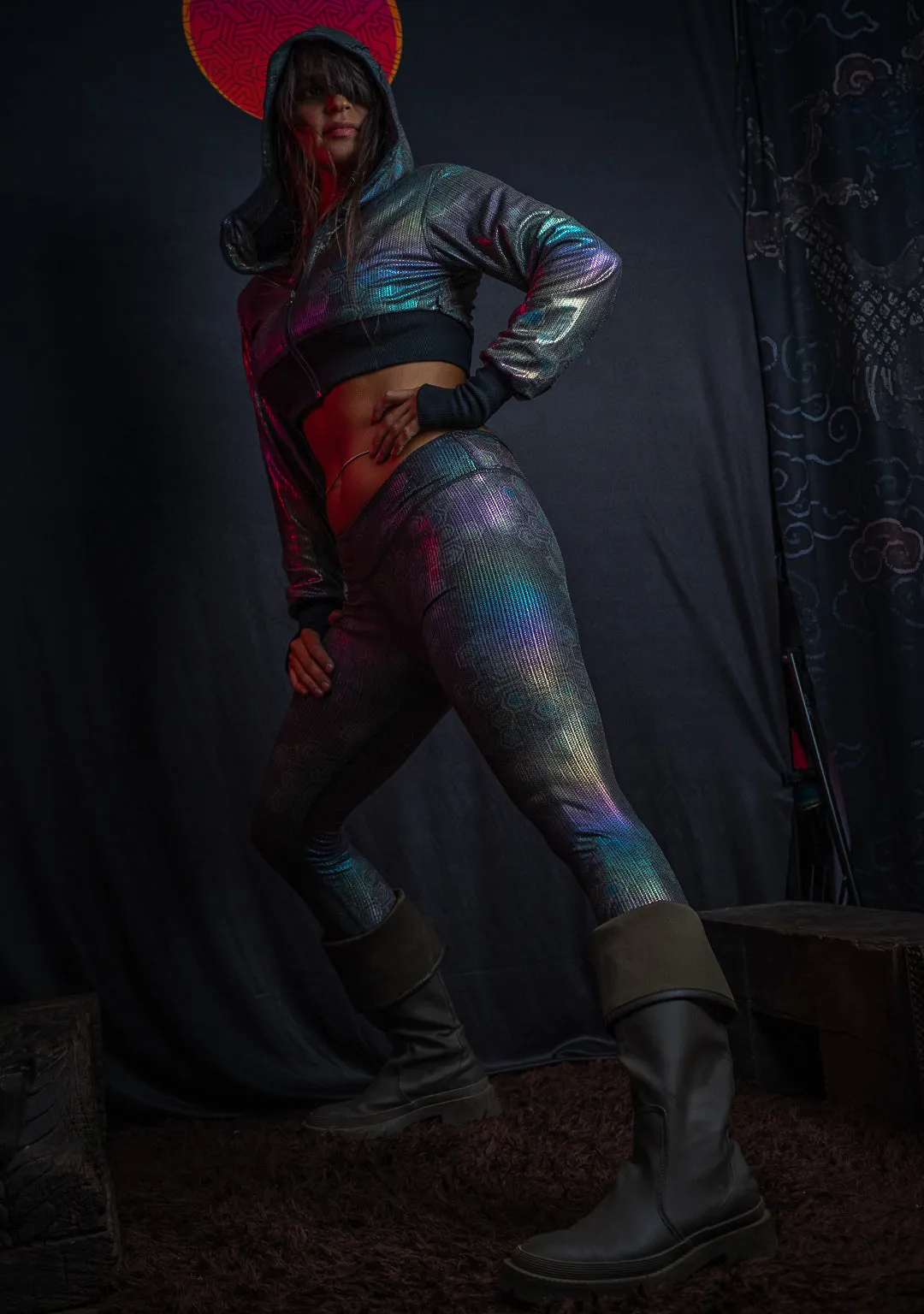 Leggings Woman Capri / Holographic Rainbow Dots Flatrib - MYCELIUM