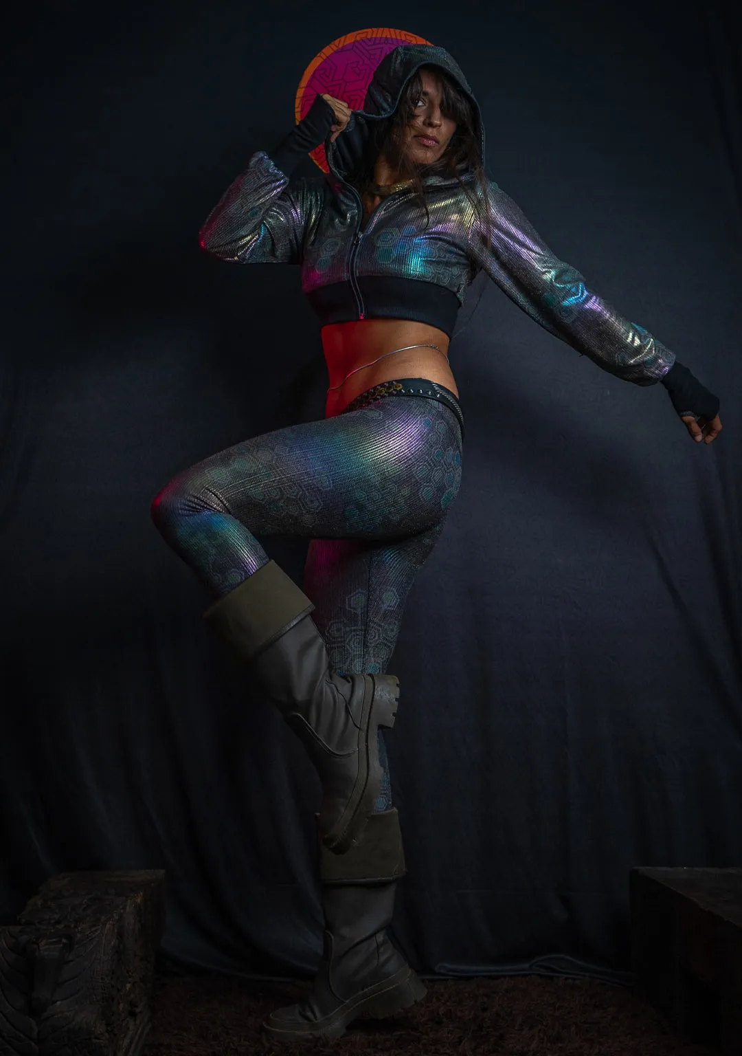 Leggings Woman Capri / Holographic Rainbow Dots Flatrib - MYCELIUM