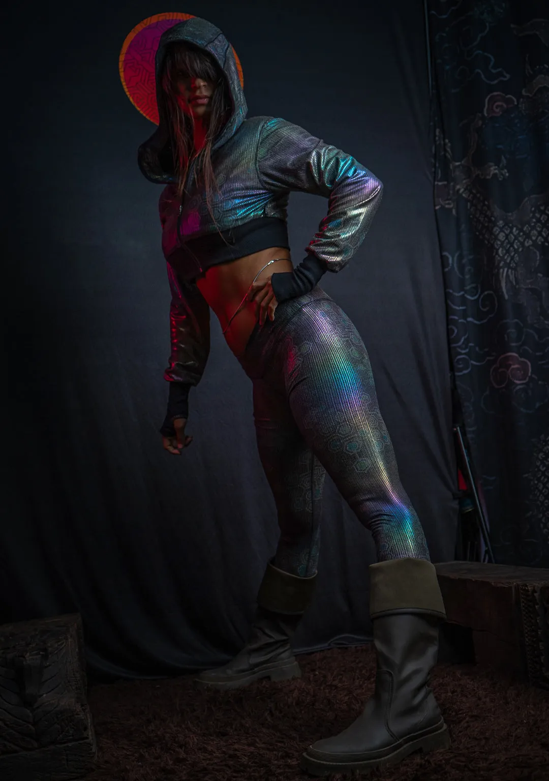 Leggings Woman Capri / Holographic Rainbow Dots Flatrib - MYCELIUM