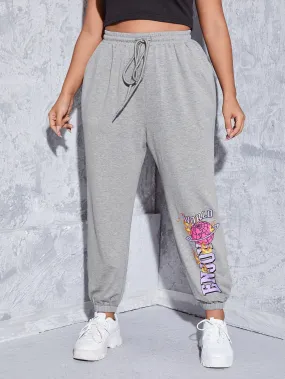 Letter Drawstring High Waist Long Plus Size Sweatpants