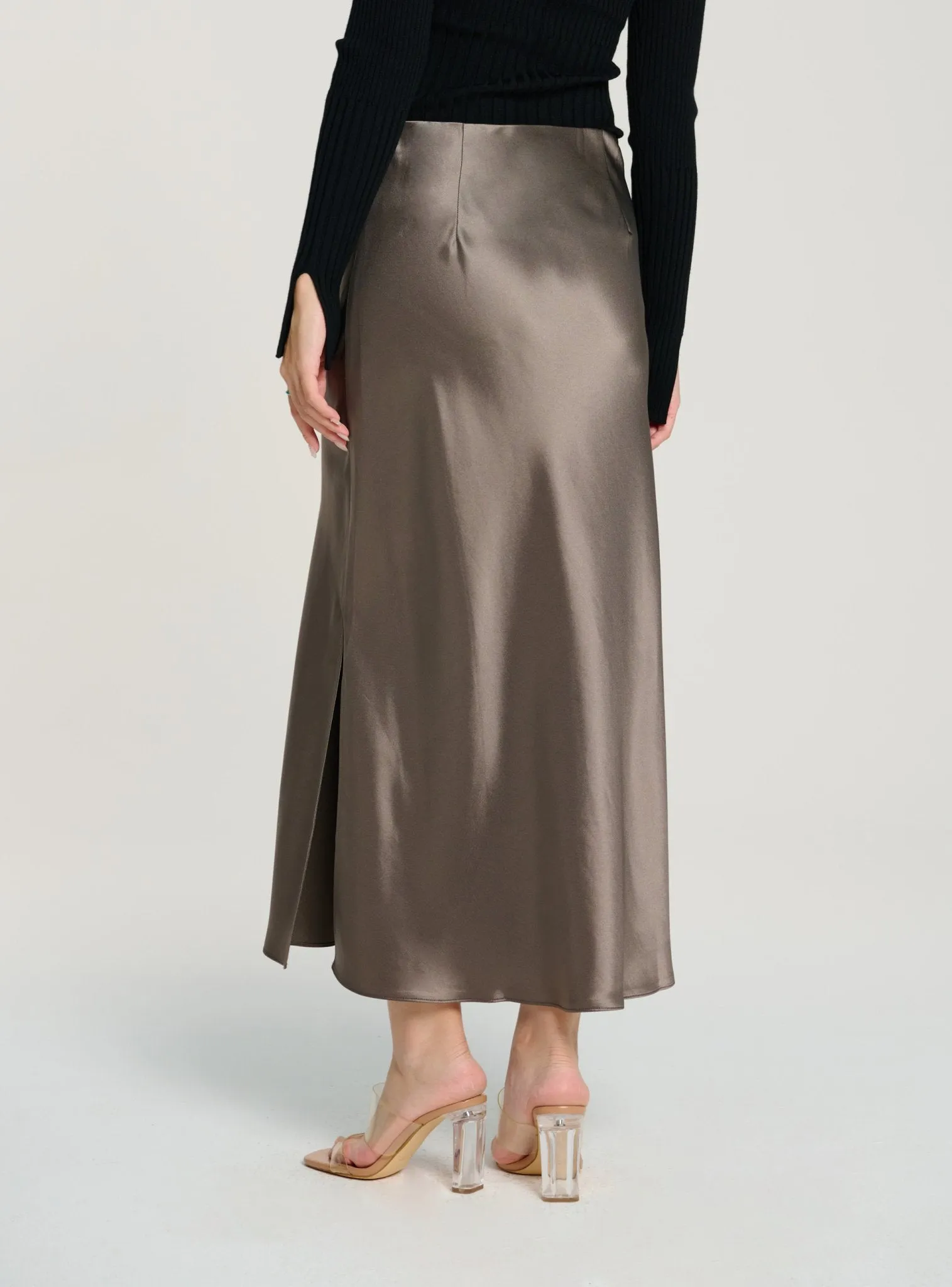 LONG GLITTER midi skirt (Ash green)