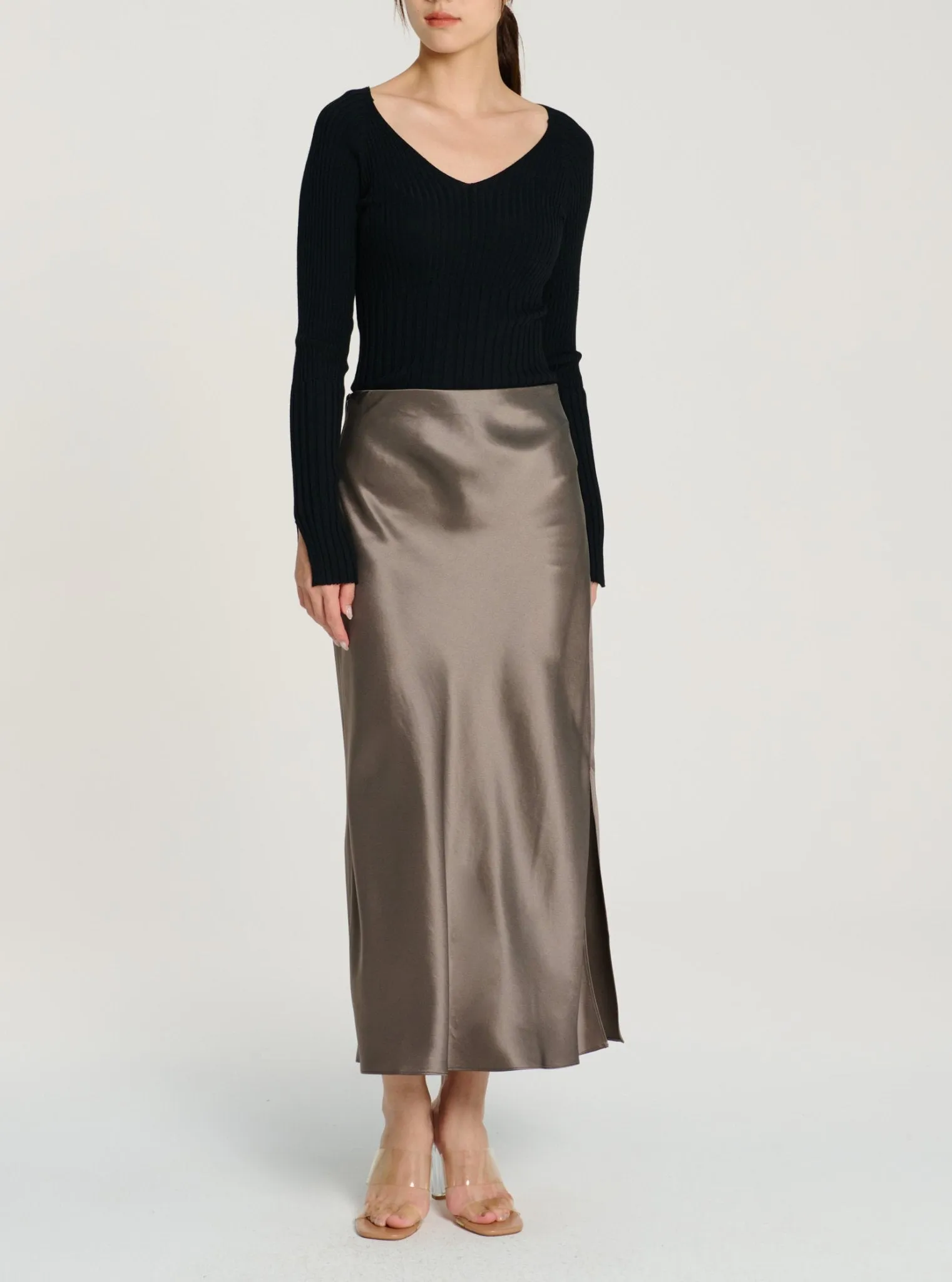 LONG GLITTER midi skirt (Ash green)