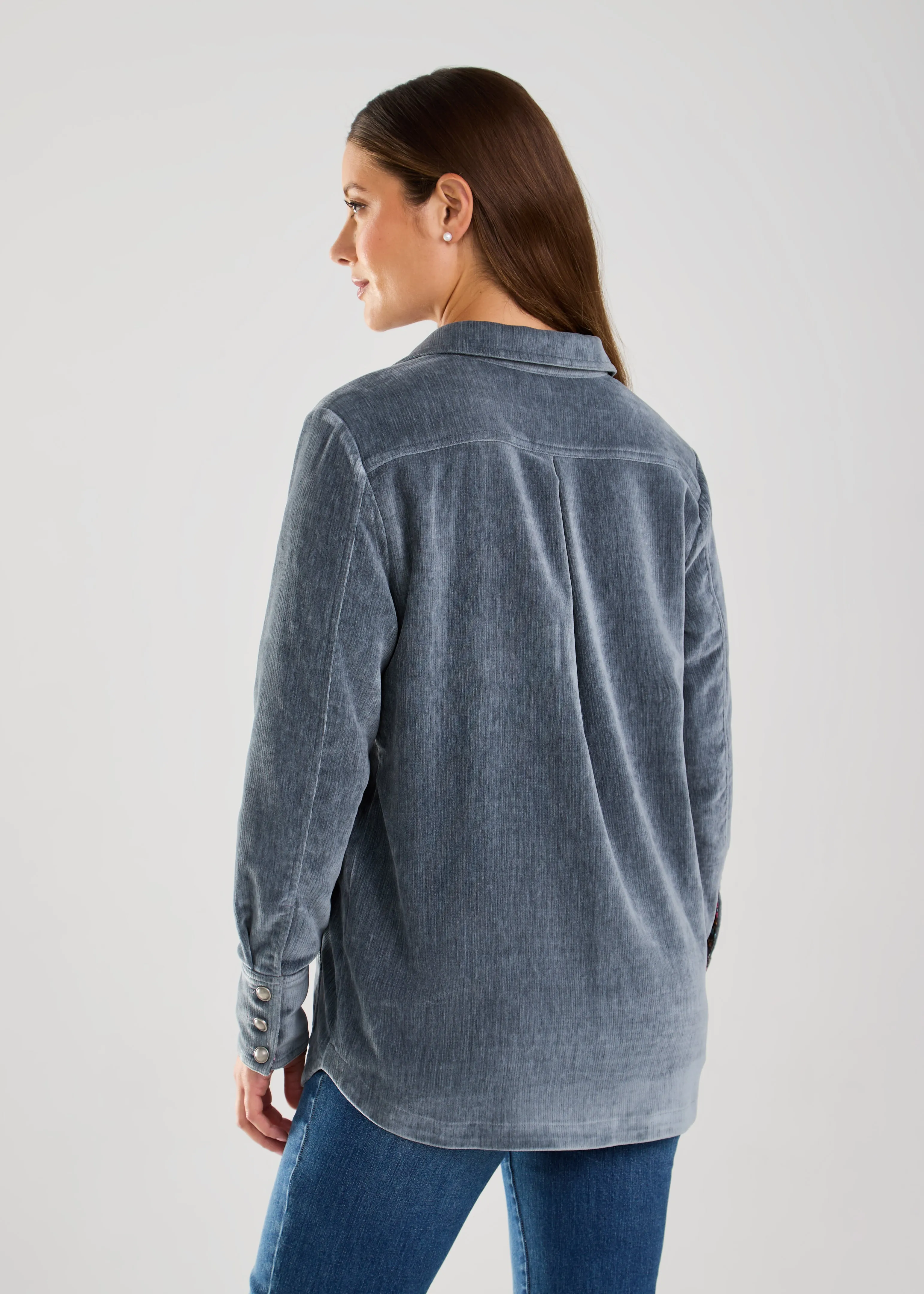 Long-Sleeve Shacket, Blue