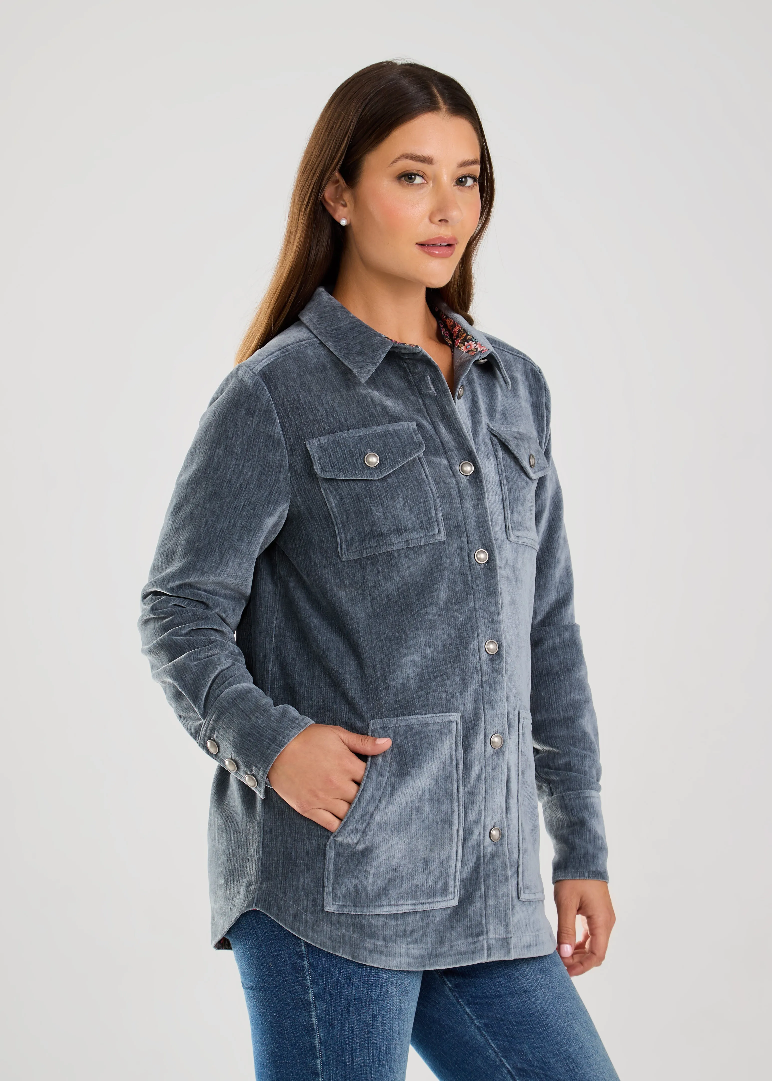 Long-Sleeve Shacket, Blue