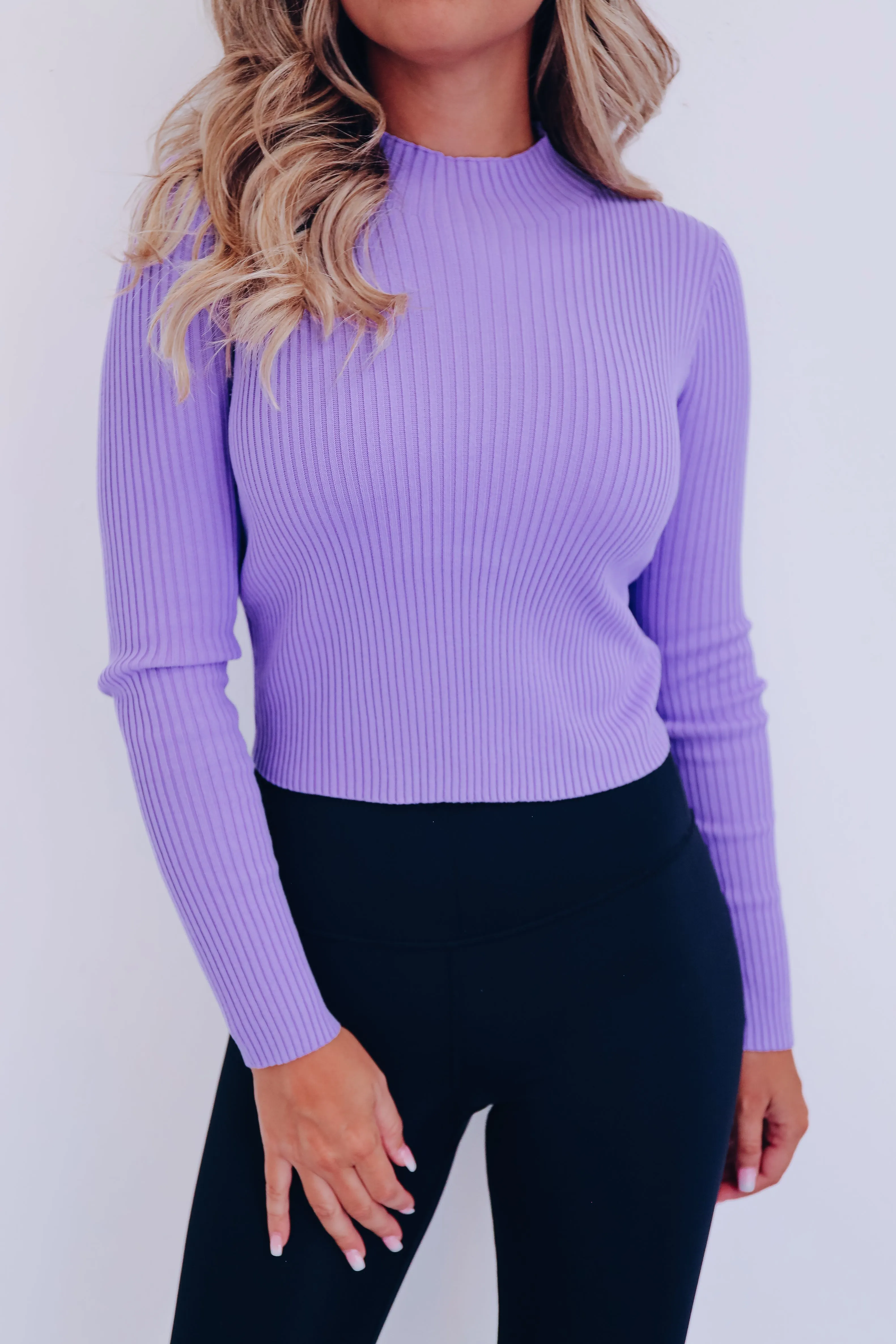 Majestic Mock Neck Crop Sweater - Lavender