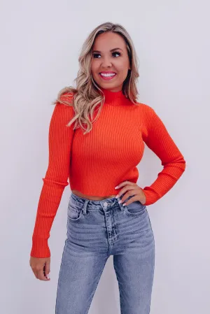 Majestic Mock Neck Crop Sweater - Orange