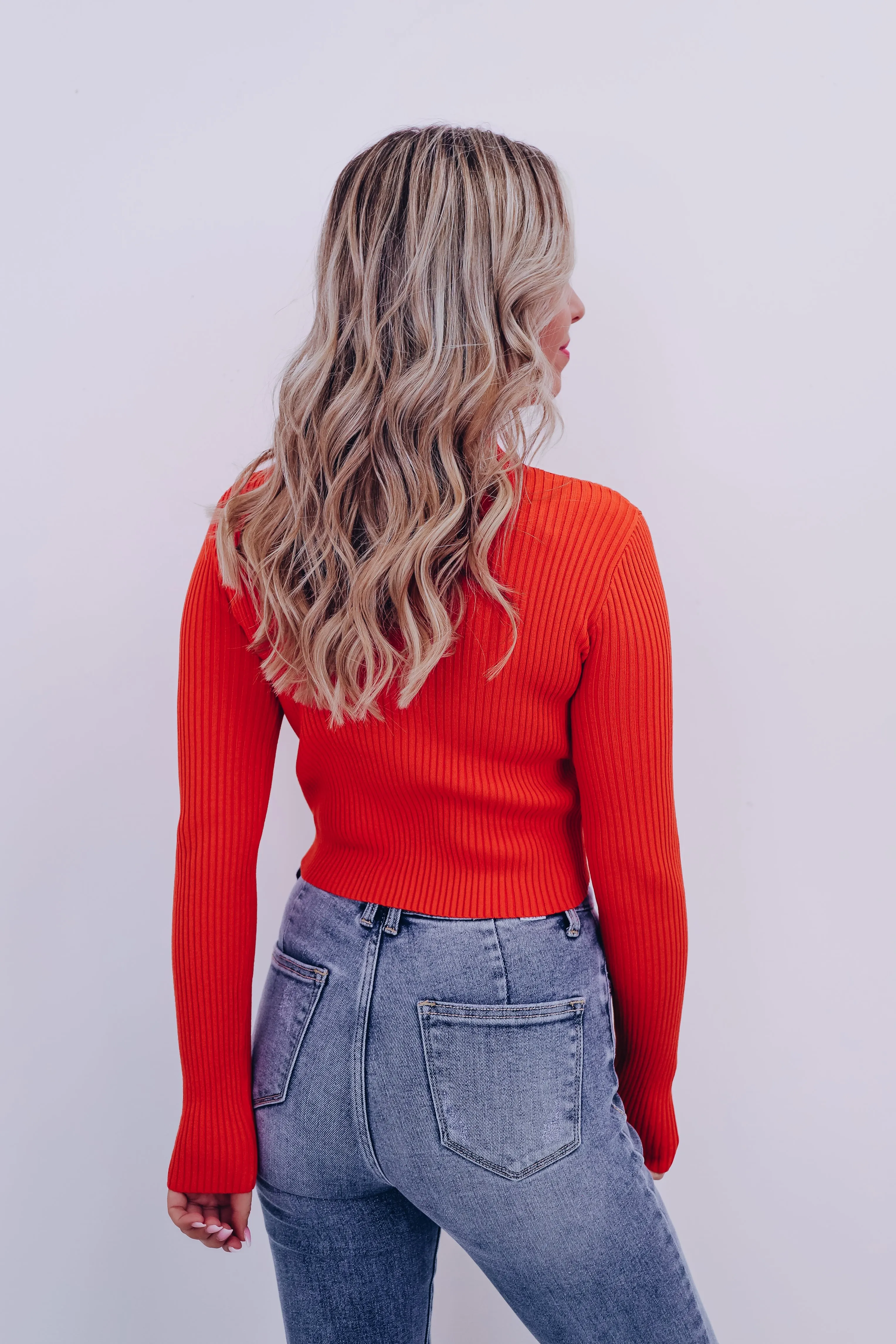 Majestic Mock Neck Crop Sweater - Orange