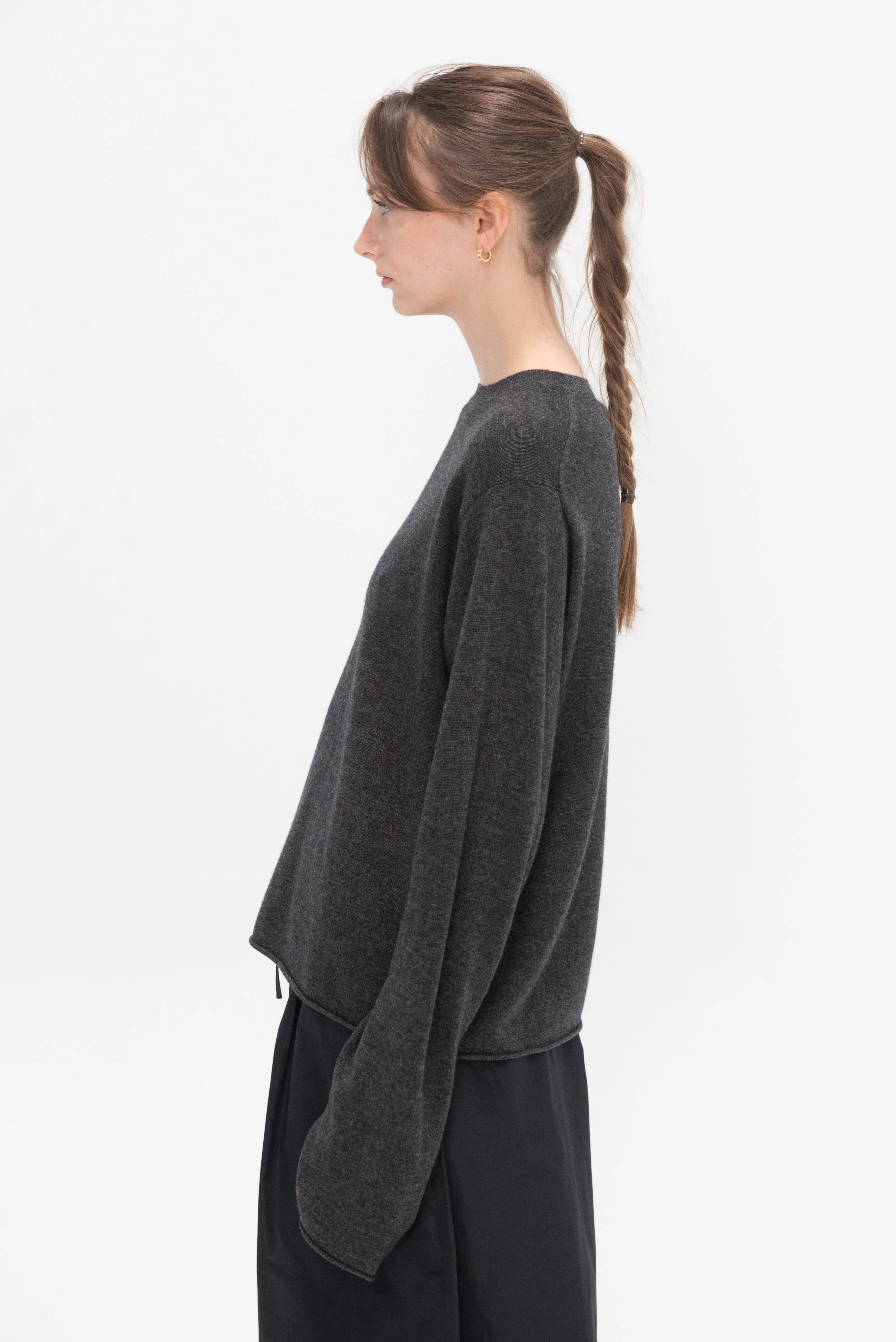 Malou Wool Cashmere Crewneck Sweater, Charcoal