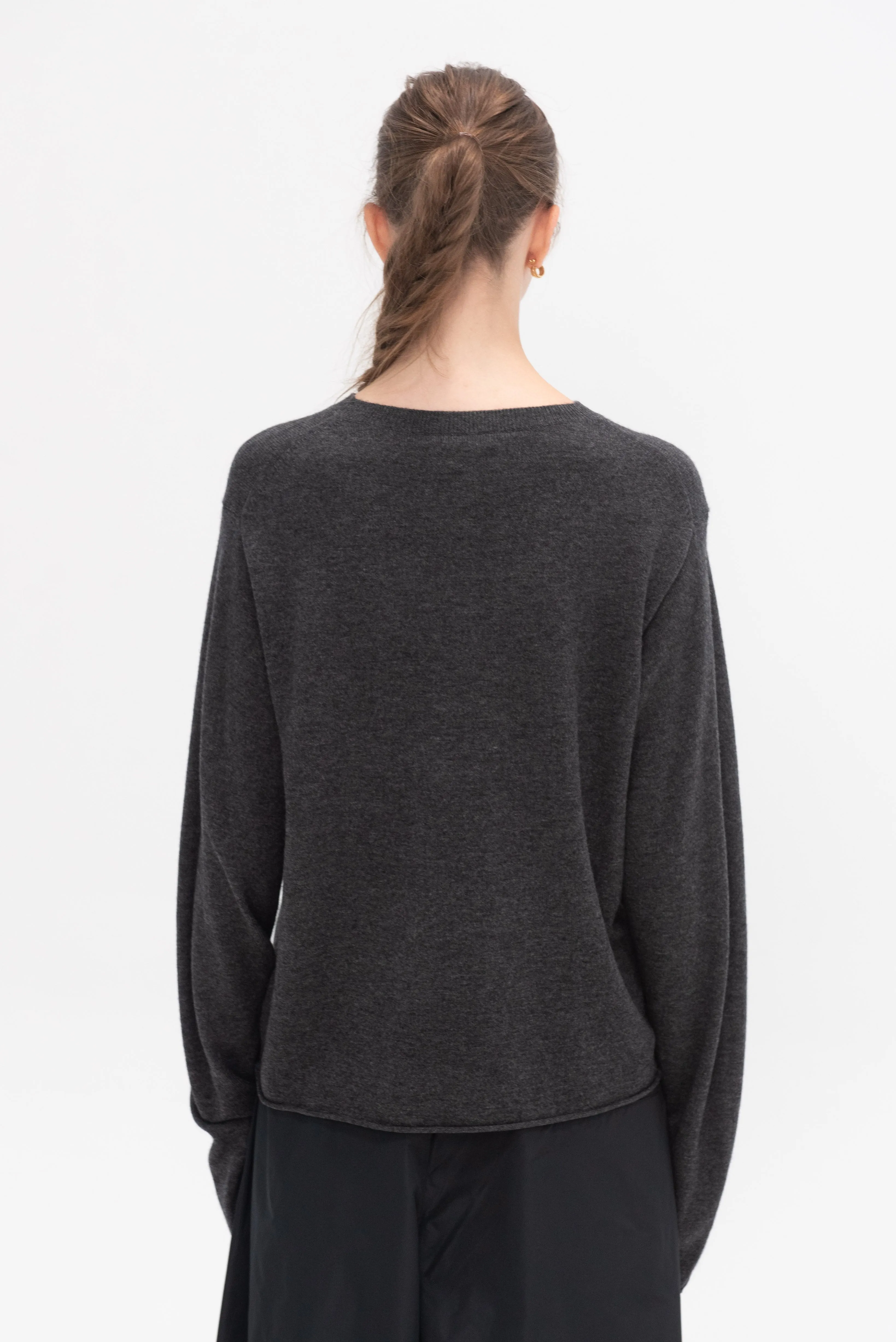 Malou Wool Cashmere Crewneck Sweater, Charcoal