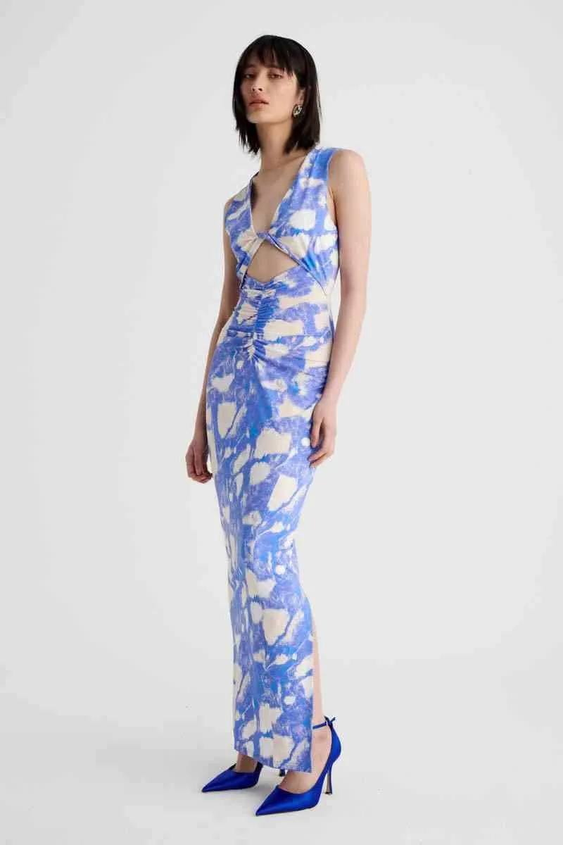 Marble Sleeveless Reversible Twist Front Maxi Dress