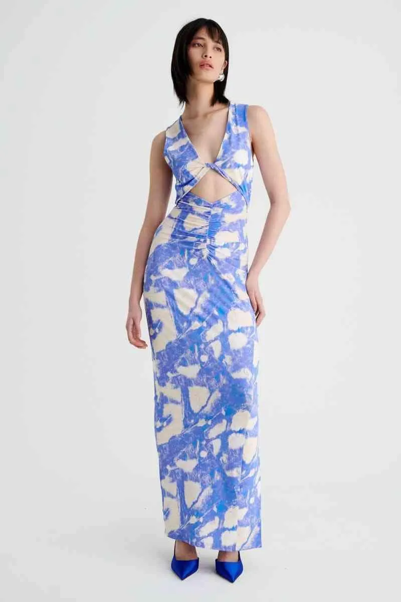 Marble Sleeveless Reversible Twist Front Maxi Dress