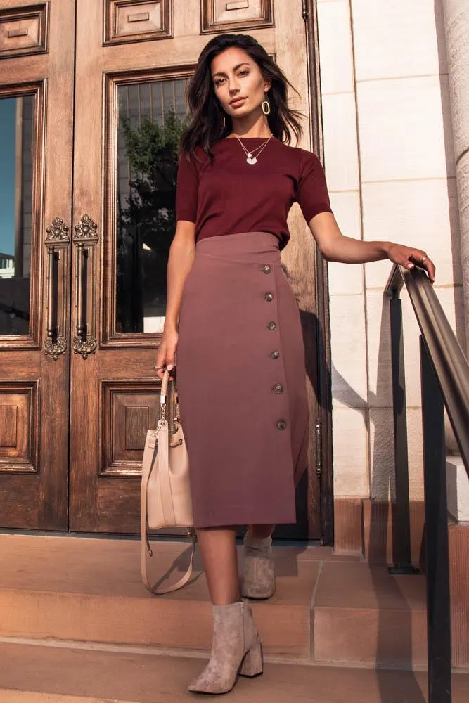 Maryn Button Down Skirt in Plum