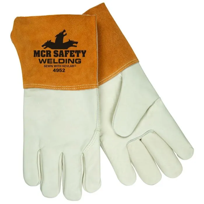 MCR Safety 4952M Select Grade Grain Cowhide, Wing Thumb Leather Welding Work Gloves, Beige, Medium, 1 Dozen