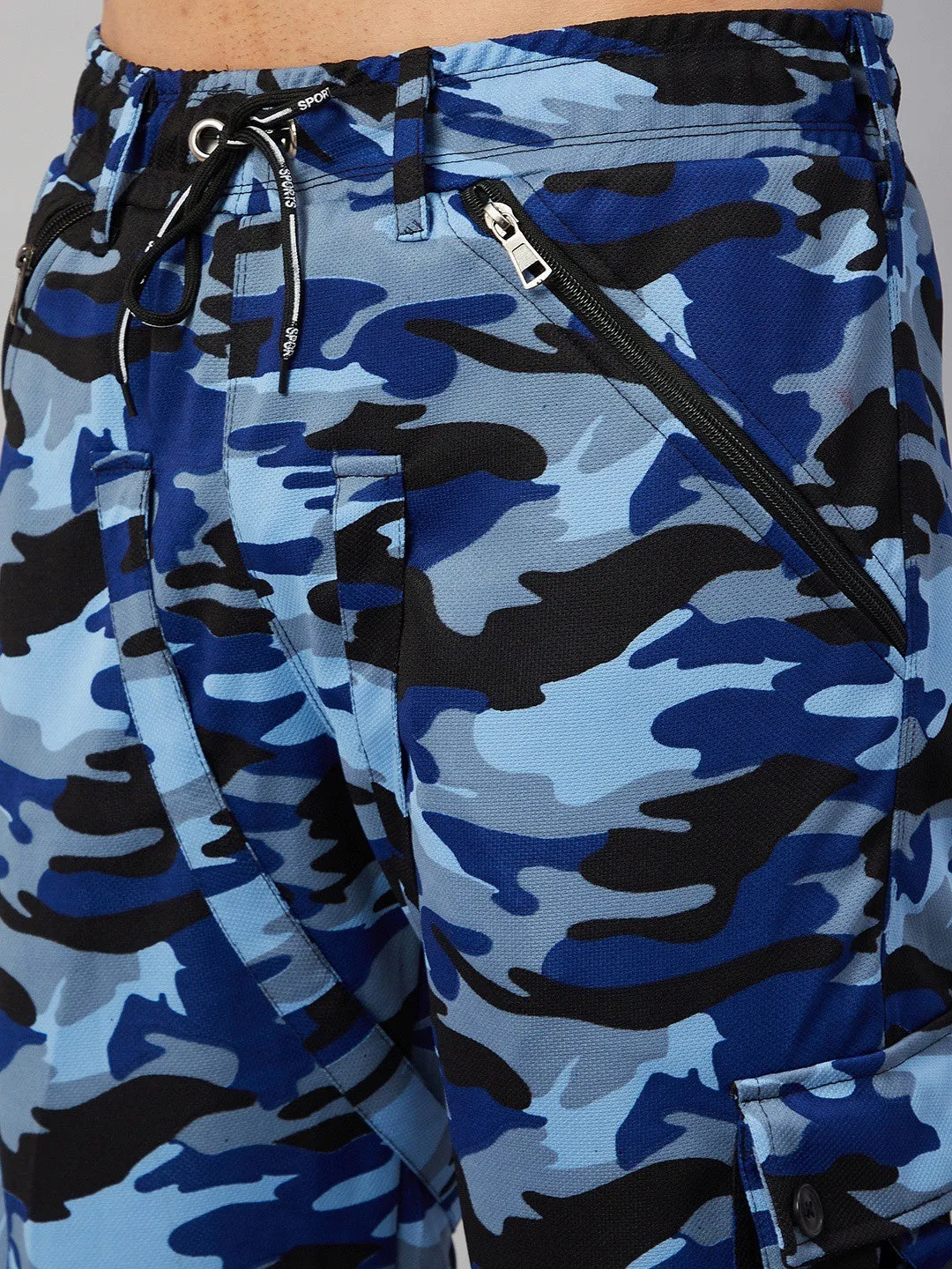 Men Army Blue Printed Joggers (Pack of 1)