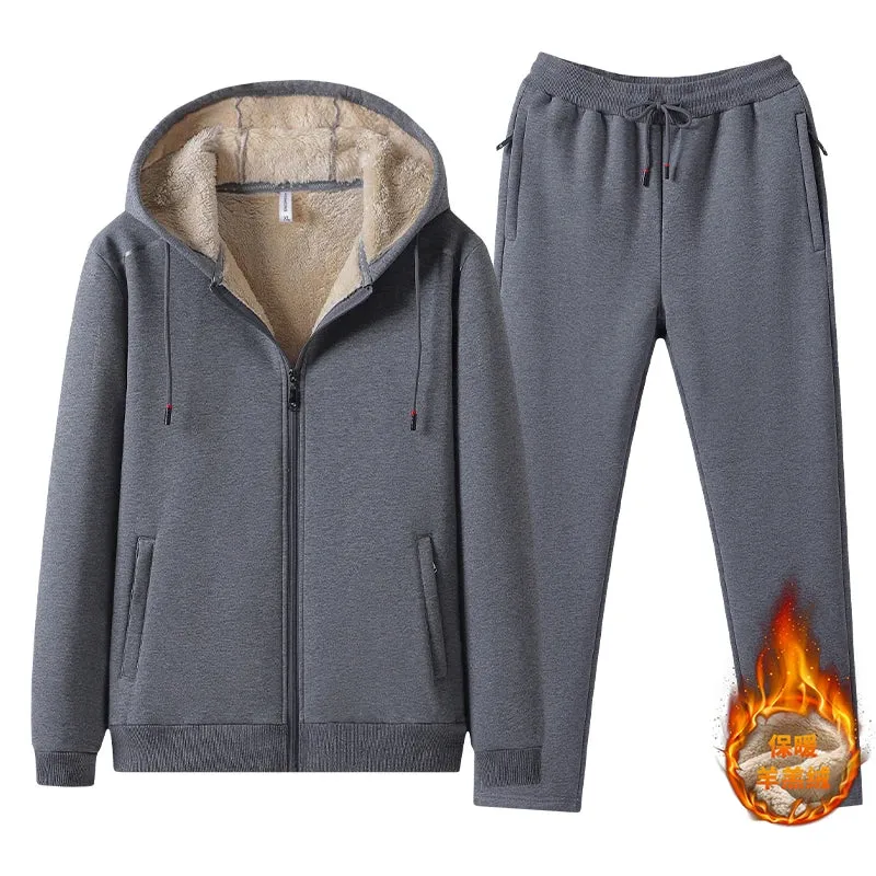 Men Winter Warm Hooded Fashion Winter Set Men Casual Tracksuit Thick Sweatshirt Pants Sportswear Suit Outerwear Suit