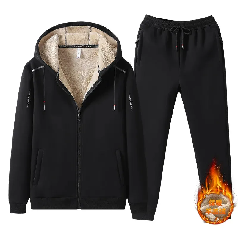 Men Winter Warm Hooded Fashion Winter Set Men Casual Tracksuit Thick Sweatshirt Pants Sportswear Suit Outerwear Suit