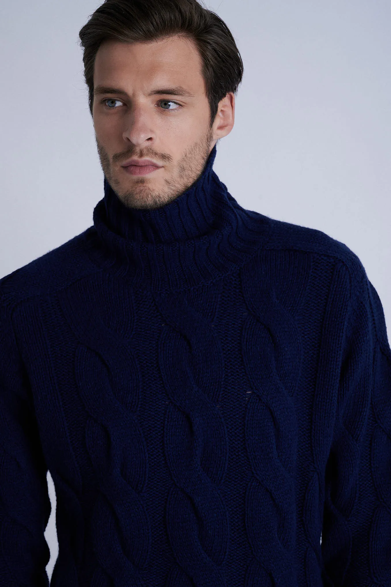 Men's chunky cable turtleneck sweater