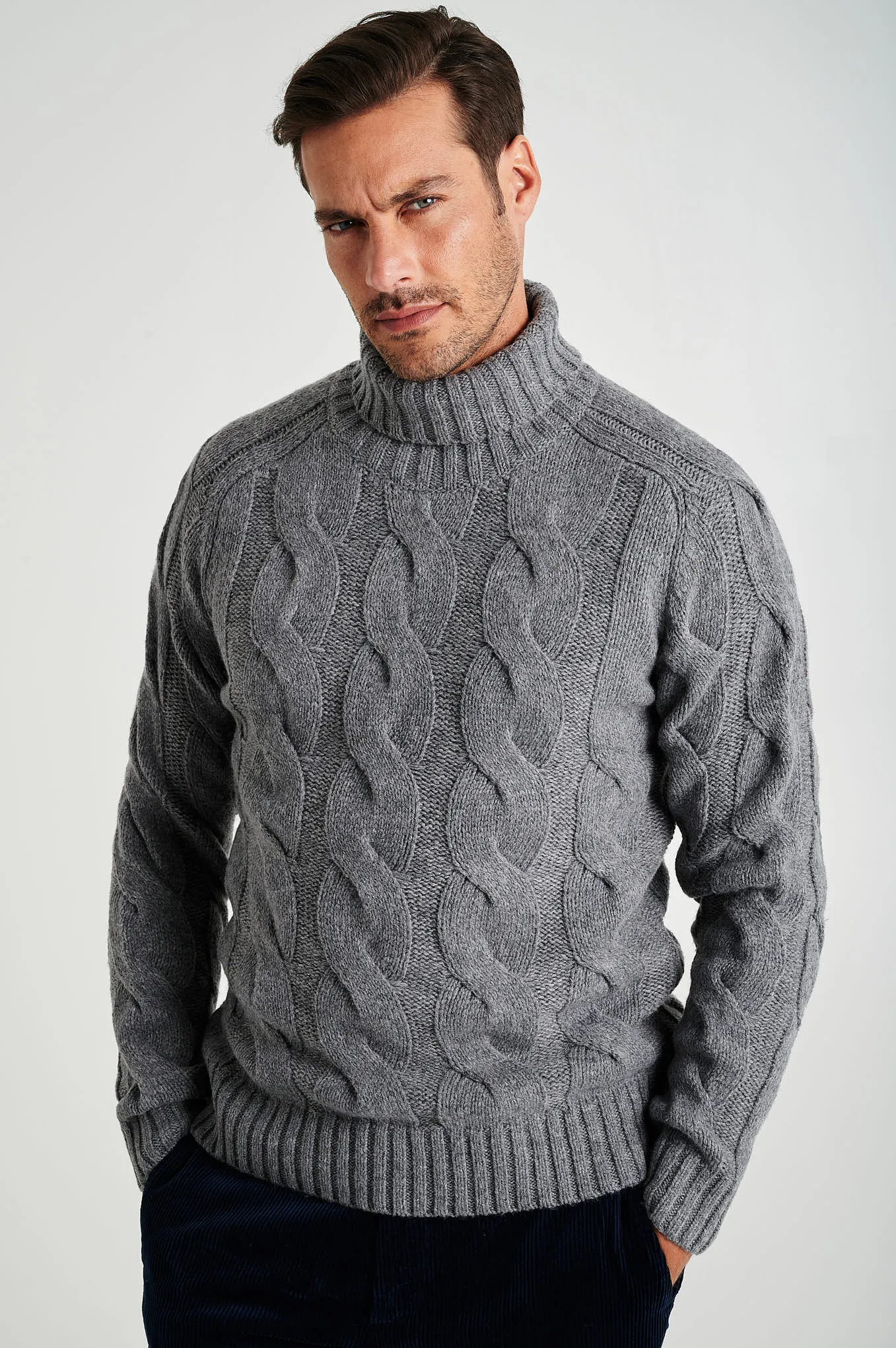 Men's chunky cable turtleneck sweater