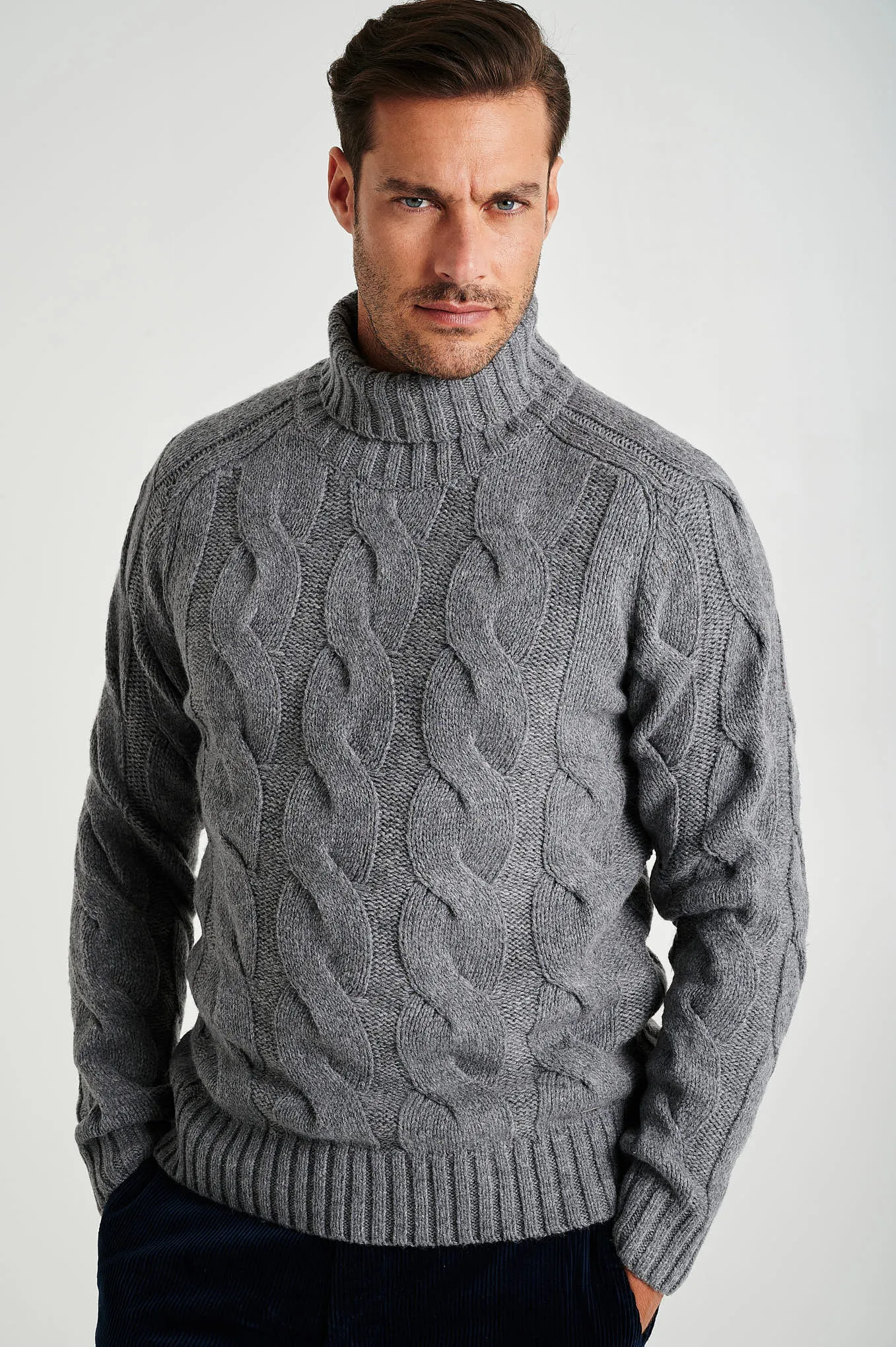 Men's chunky cable turtleneck sweater