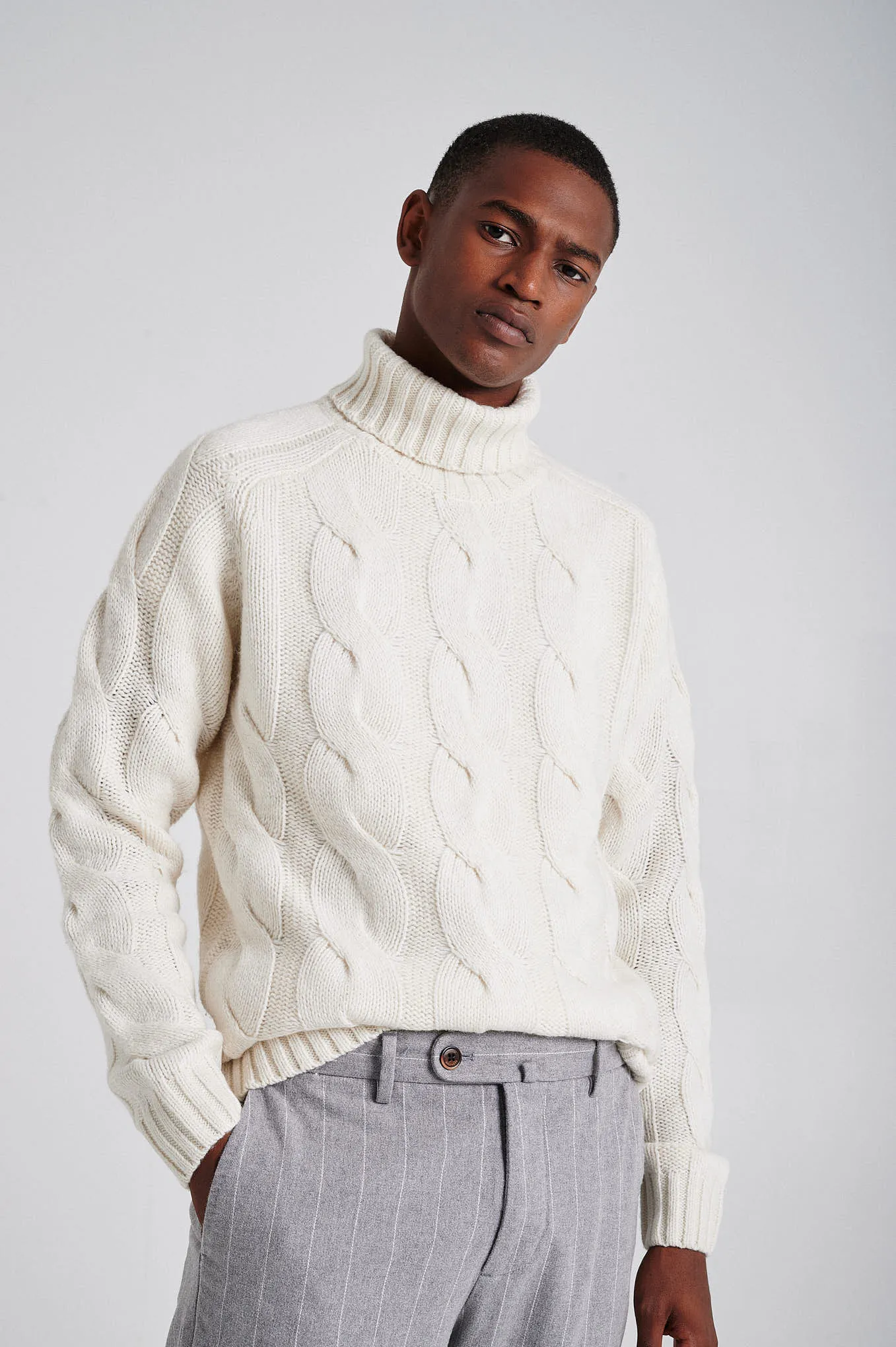 Men's chunky cable turtleneck sweater