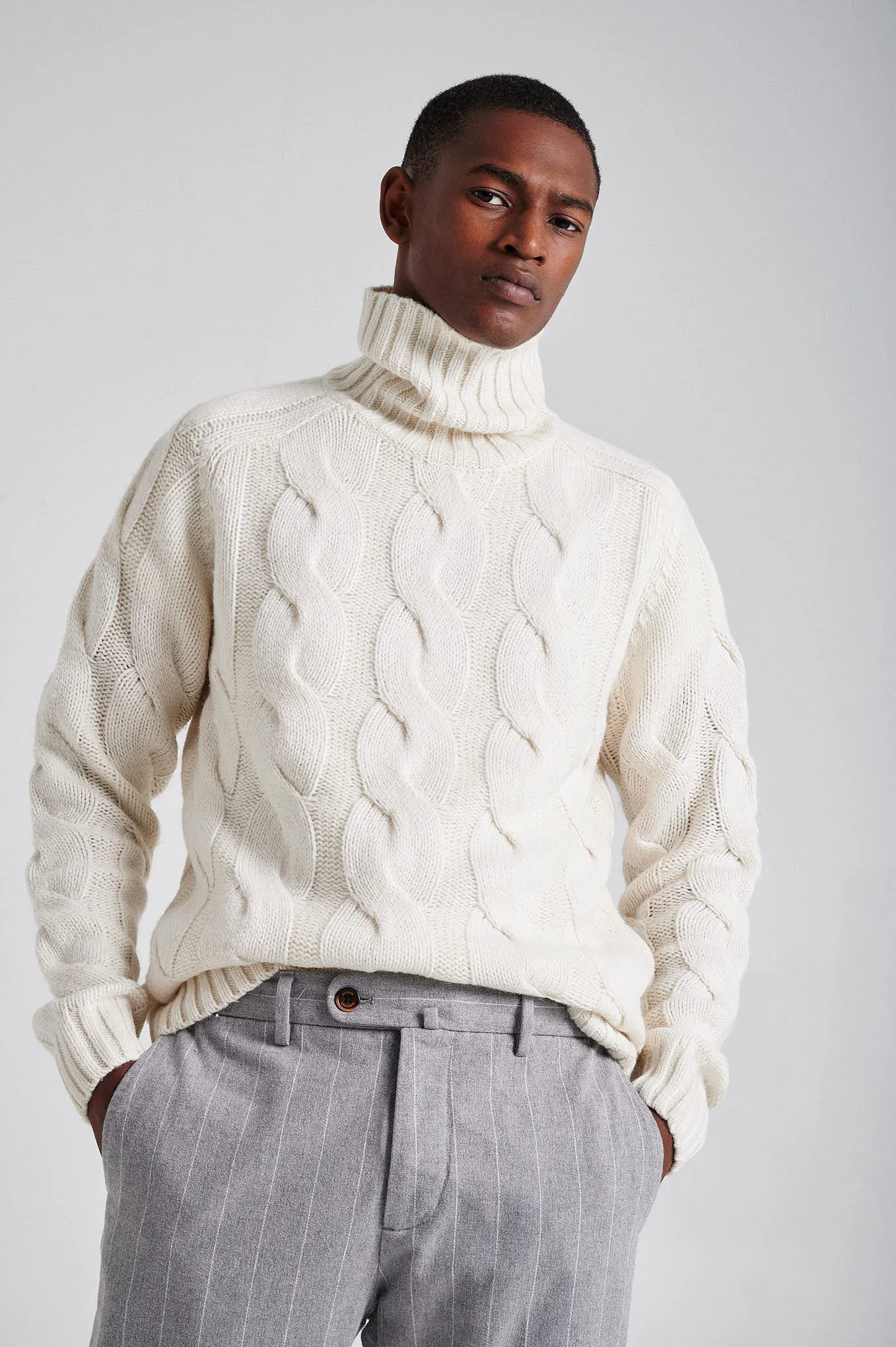 Men's chunky cable turtleneck sweater