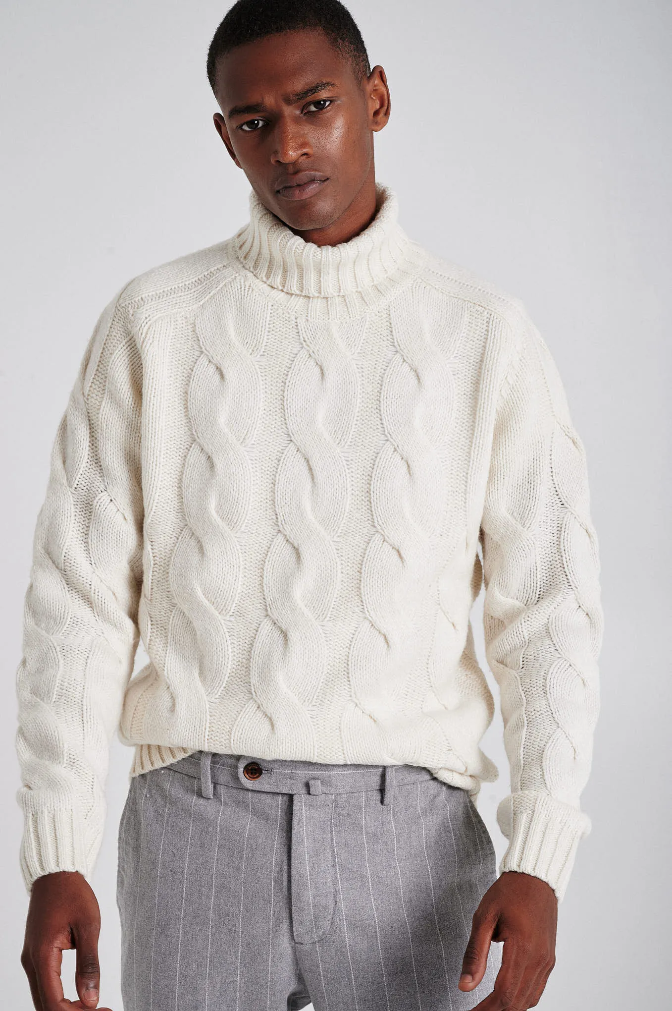 Men's chunky cable turtleneck sweater