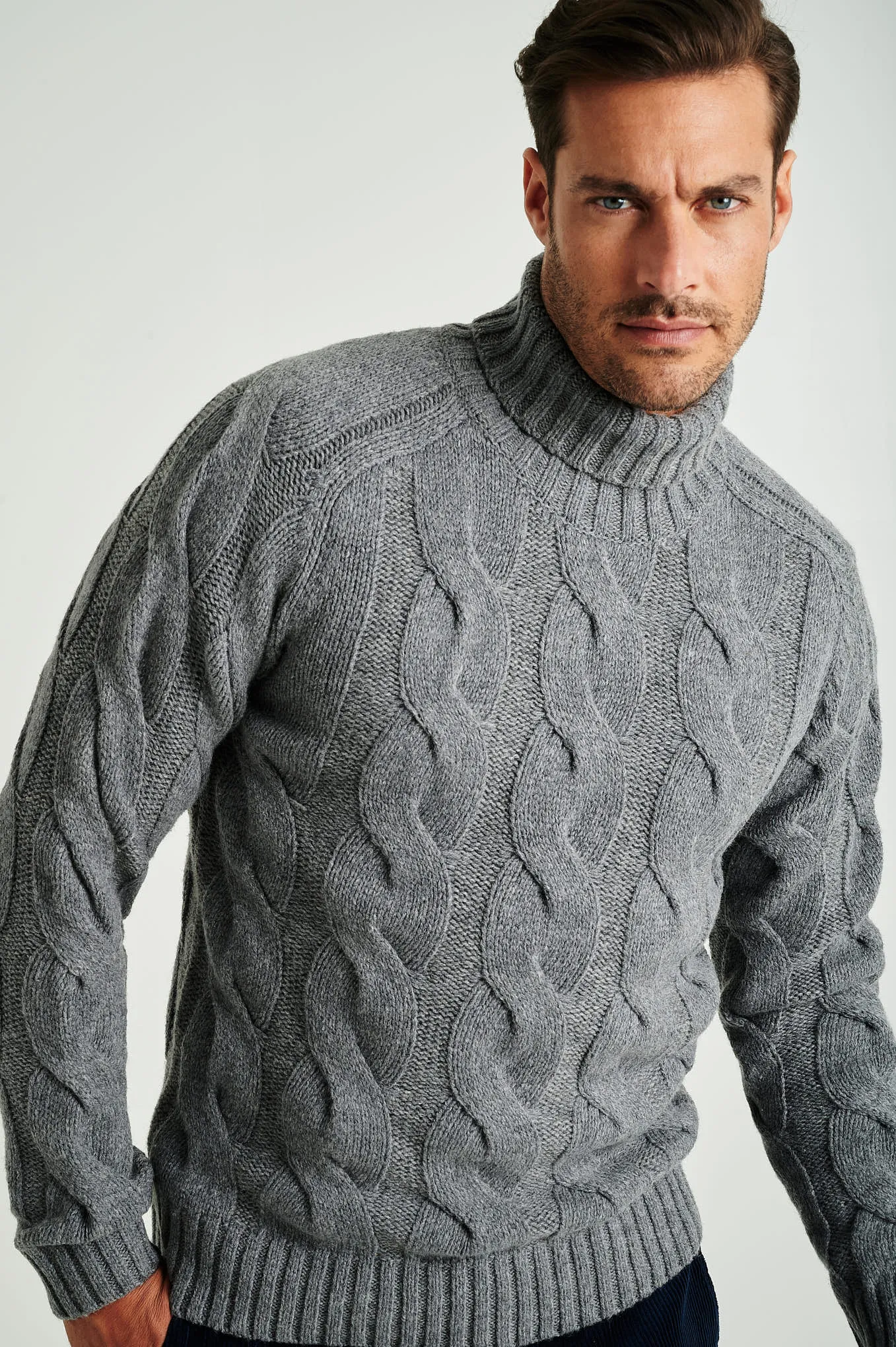 Men's chunky cable turtleneck sweater