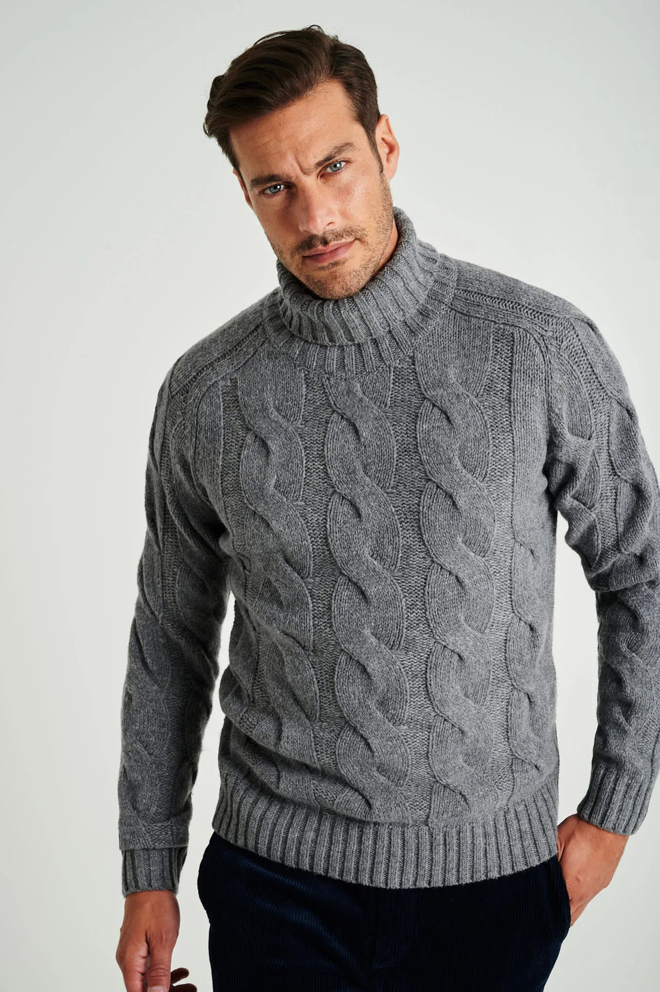 Men's chunky cable turtleneck sweater