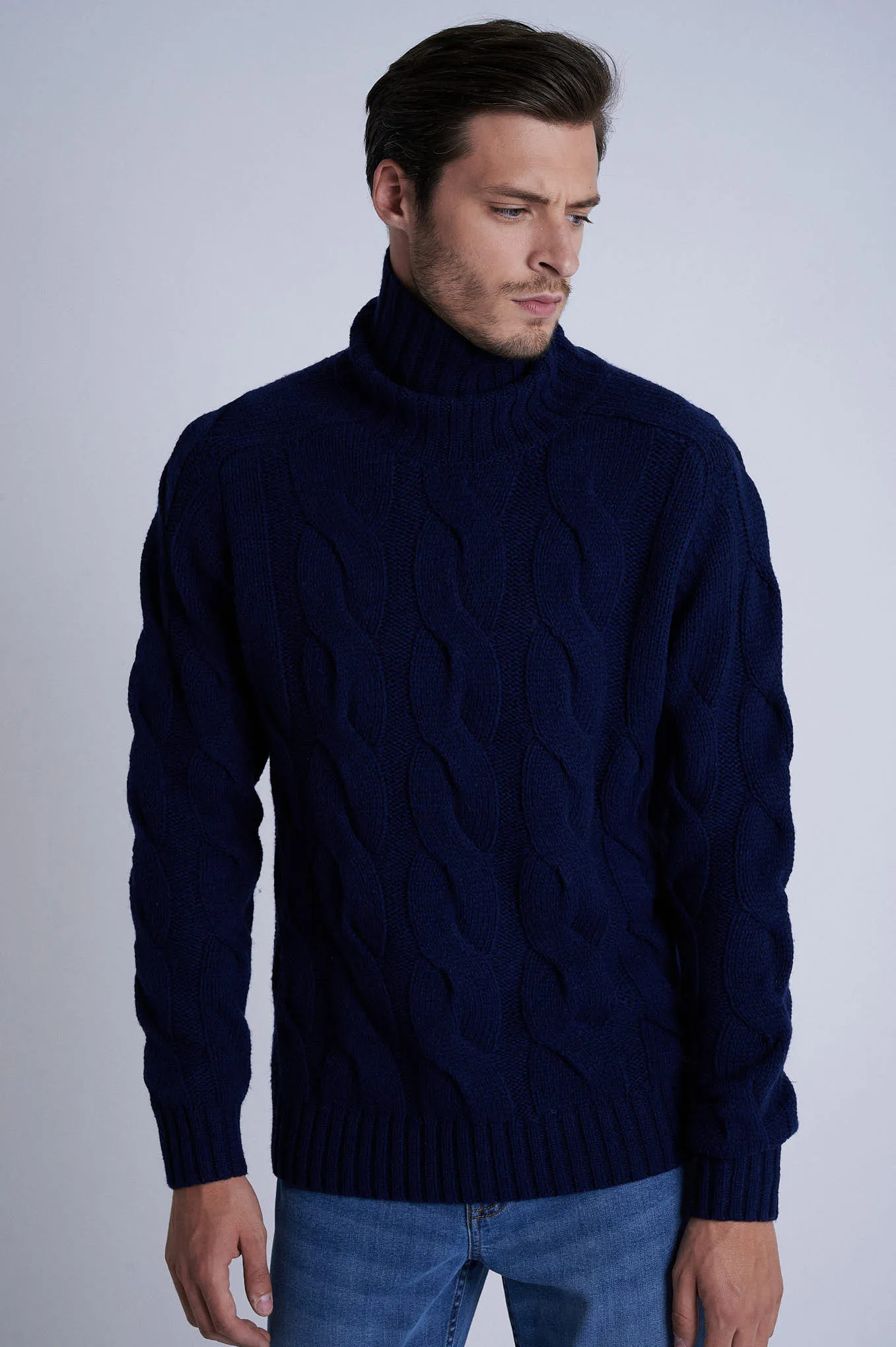 Men's chunky cable turtleneck sweater