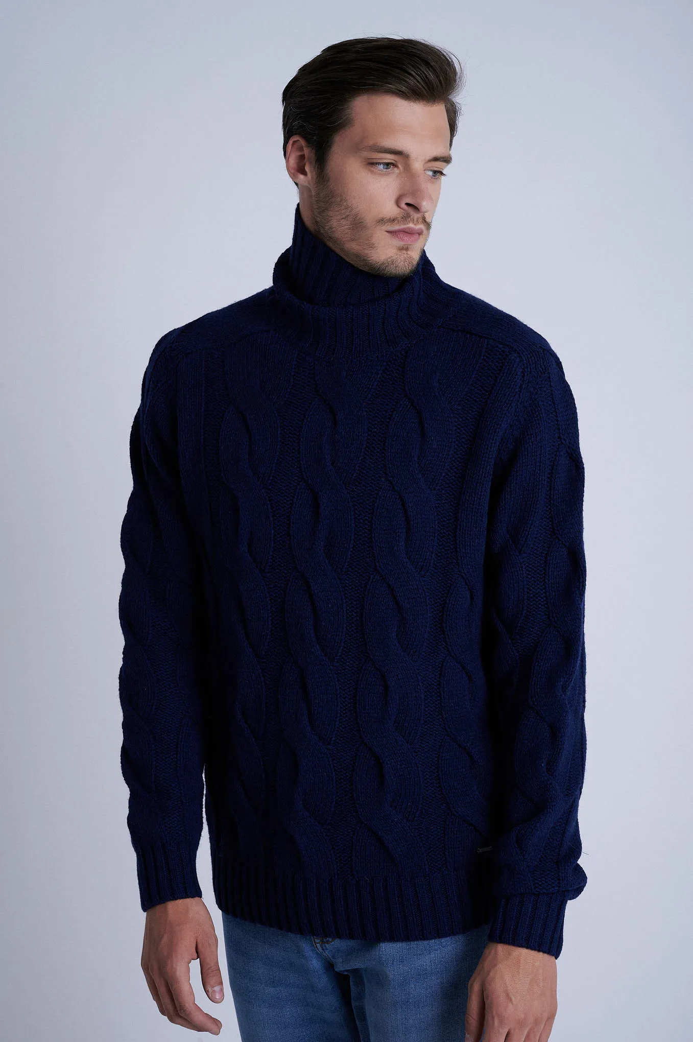 Men's chunky cable turtleneck sweater