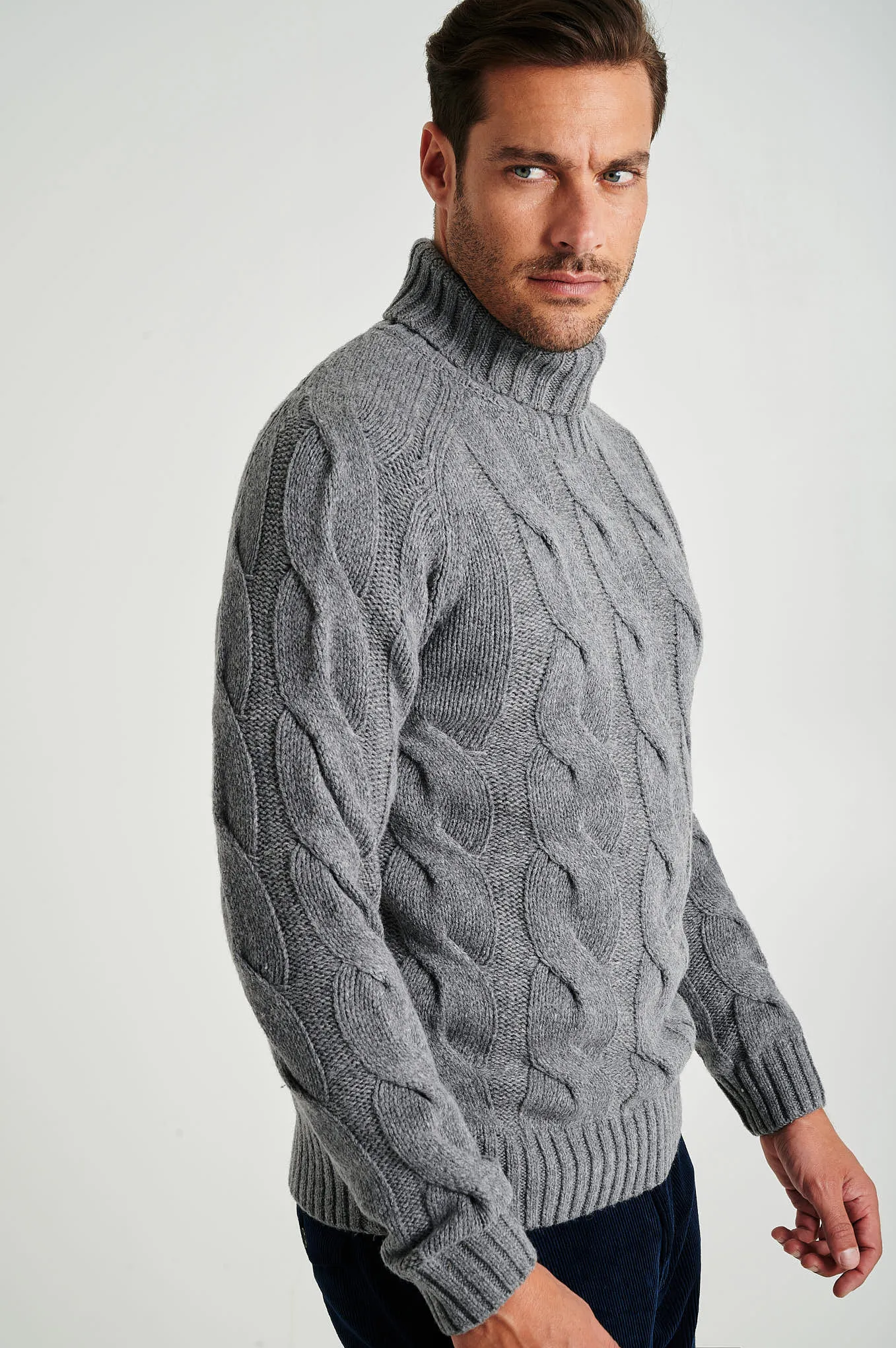 Men's chunky cable turtleneck sweater