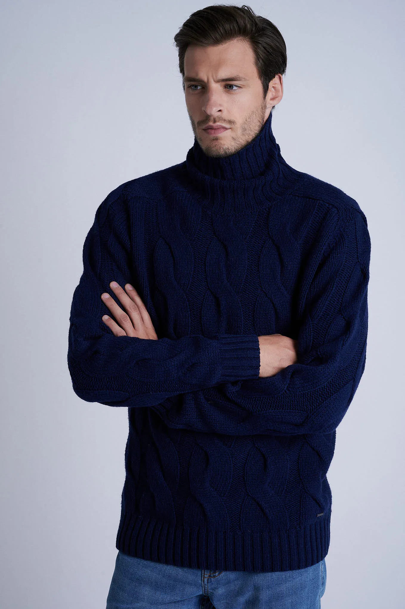 Men's chunky cable turtleneck sweater