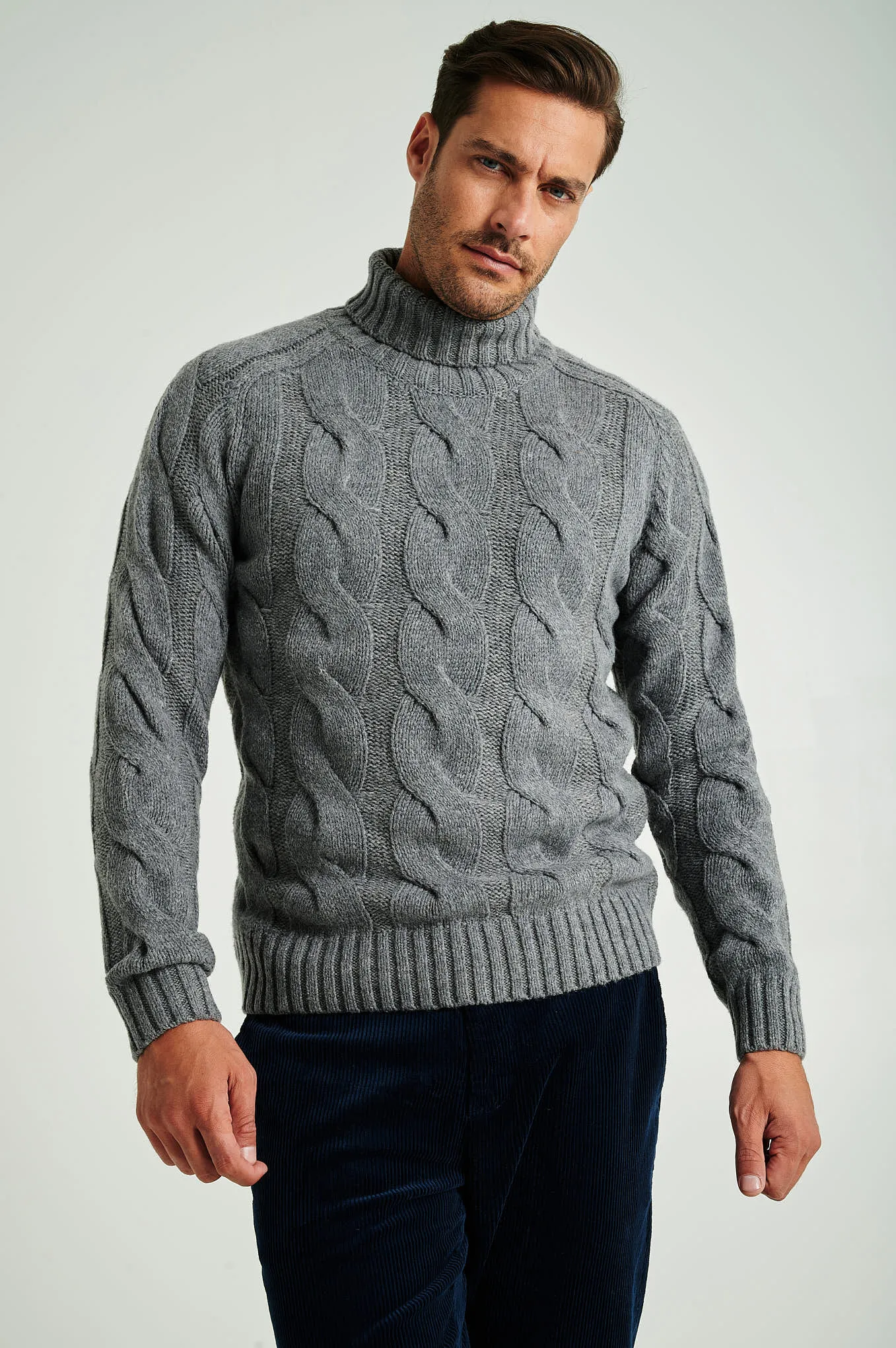 Men's chunky cable turtleneck sweater