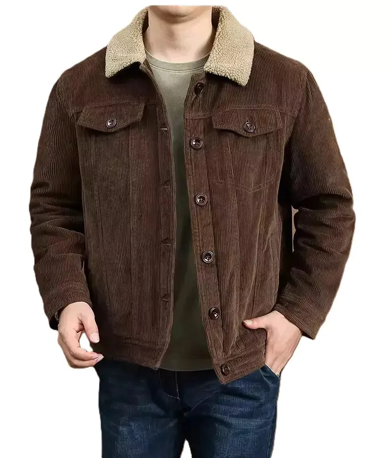 Men's Corduroy Bomber Jacket with Sherpa Lining