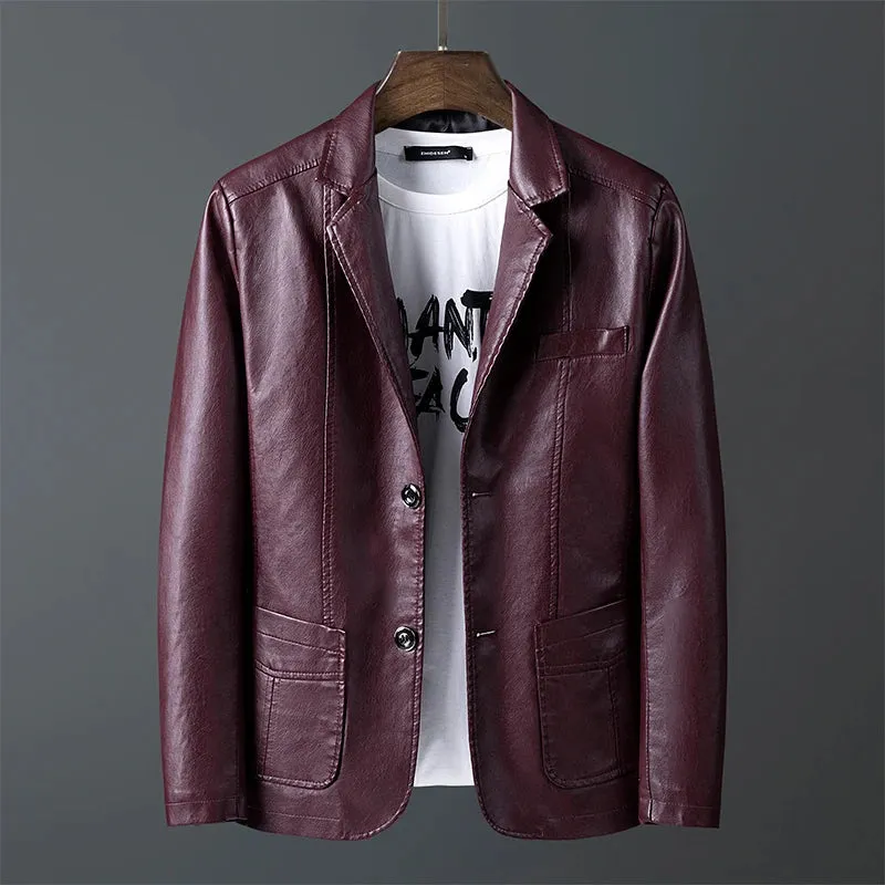 Men's Fashion Casual Spring Autumn Motorcycle Leather Coat / Male Slim Fit Solid Colour Single Breasted Pu Suit Jacket