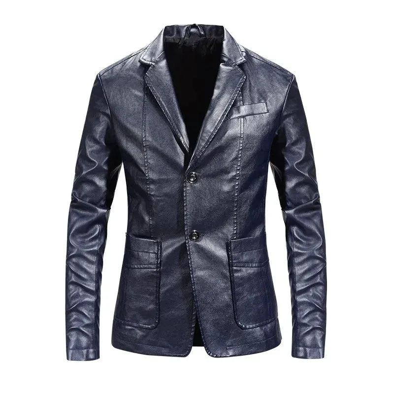 Men's Fashion Casual Spring Autumn Motorcycle Leather Coat / Male Slim Fit Solid Colour Single Breasted Pu Suit Jacket