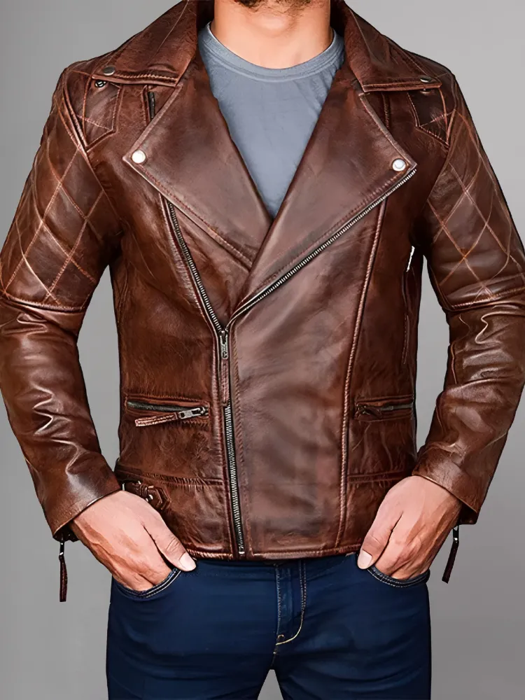 Men's Genuine Lambskin Leather Vintage Motorcycle Jacket