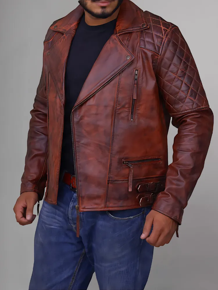 Men's Genuine Lambskin Leather Vintage Motorcycle Jacket