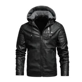 Men's Leather Jacket with Hood Plus Size