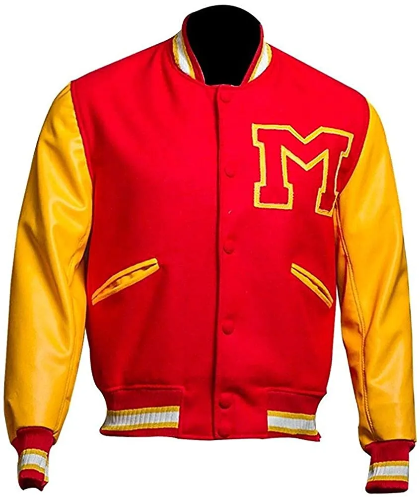 Mens Michael Jackson Thriller M Logo Varsity Jacket Red & Yellow Felix