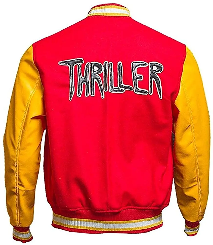 Mens Michael Jackson Thriller M Logo Varsity Jacket Red & Yellow Felix