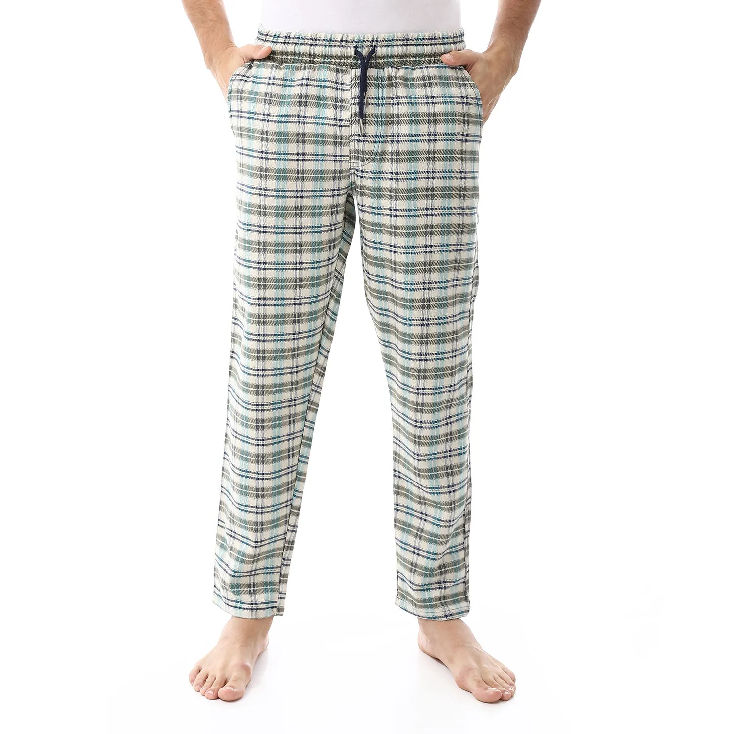 Men's Red Cotton winter Check Pants - Beige