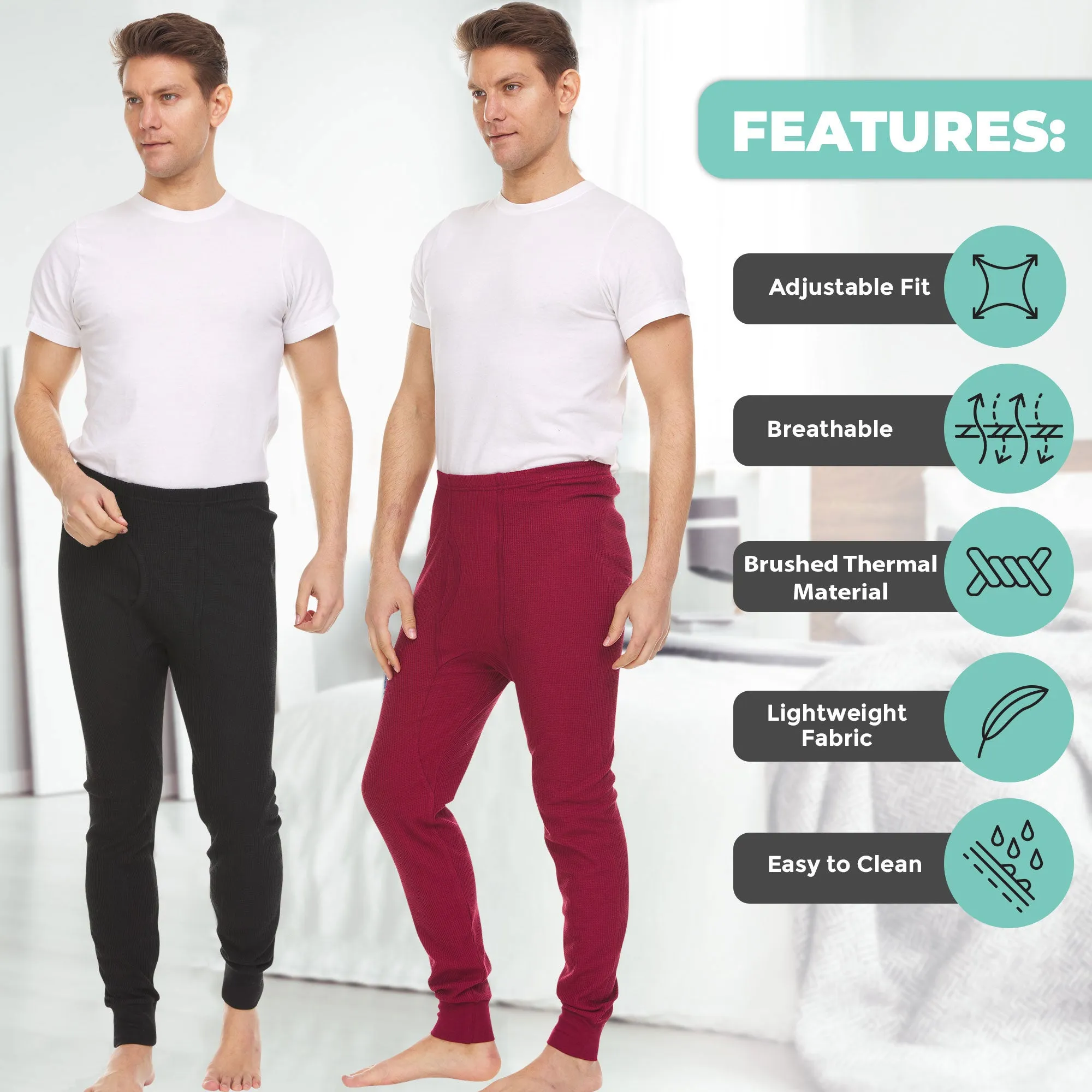 Mens Thermal Long John Pants - Thermal Bottom Base Layer for Tshirts & Jackets - Lightweight Thermal Underwear Mens - 3 Pack