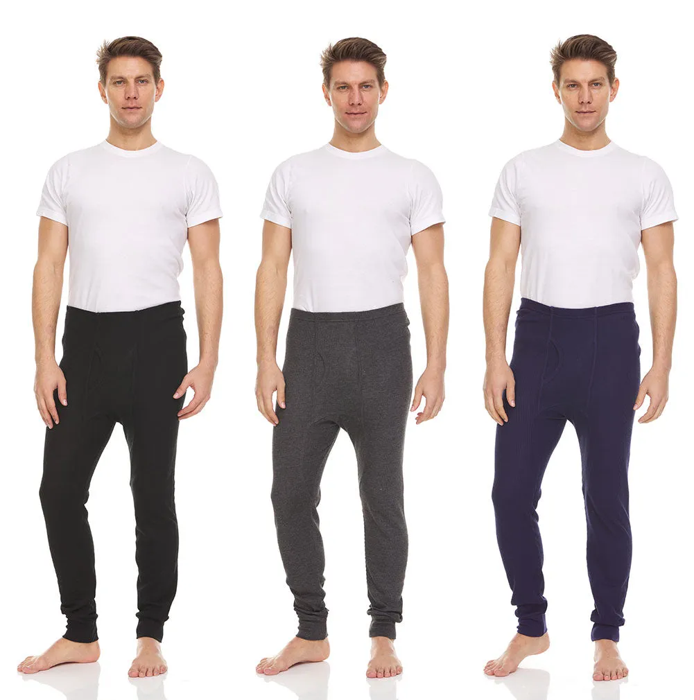 Mens Thermal Long John Pants - Thermal Bottom Base Layer for Tshirts & Jackets - Lightweight Thermal Underwear Mens - 3 Pack