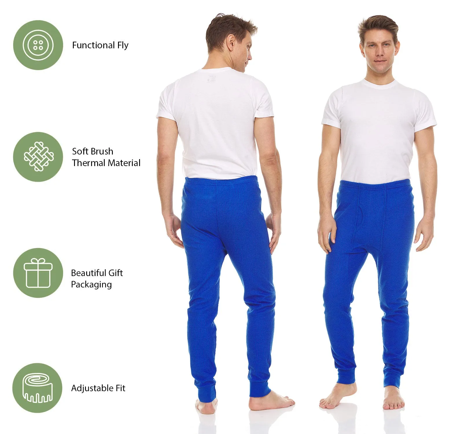 Mens Thermal Long John Pants - Thermal Bottom Base Layer for Tshirts & Jackets - Lightweight Thermal Underwear Mens - 3 Pack