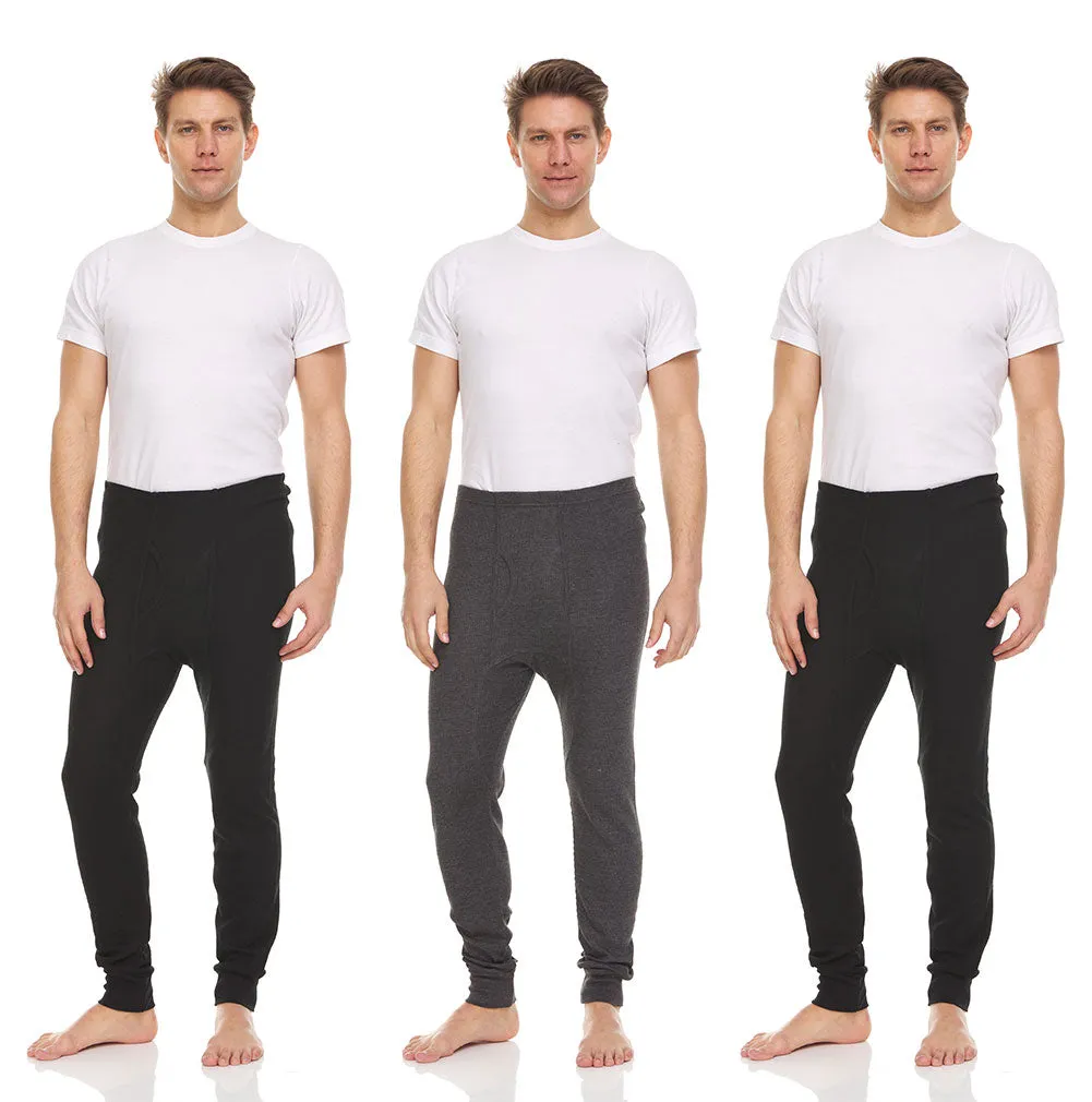 Mens Thermal Long John Pants - Thermal Bottom Base Layer for Tshirts & Jackets - Lightweight Thermal Underwear Mens - 3 Pack